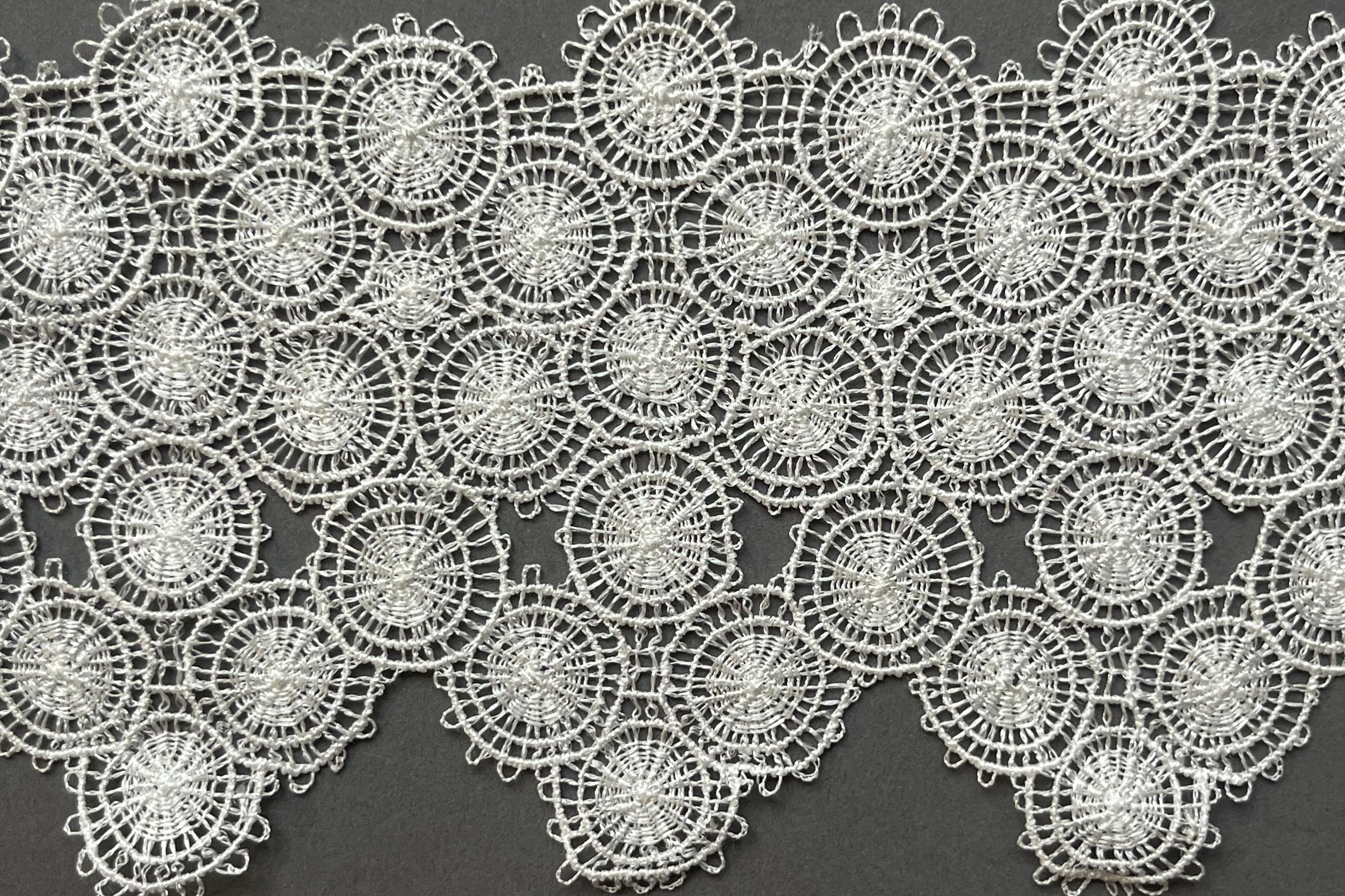 Close up white rayon guipure lace trim SP Haberdashery Auckland NZ