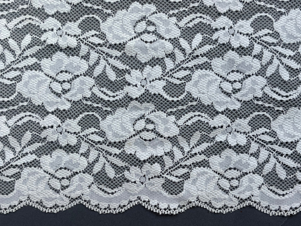 Close up white stretch floral lace trim SP Haberdashery Auckland NZ