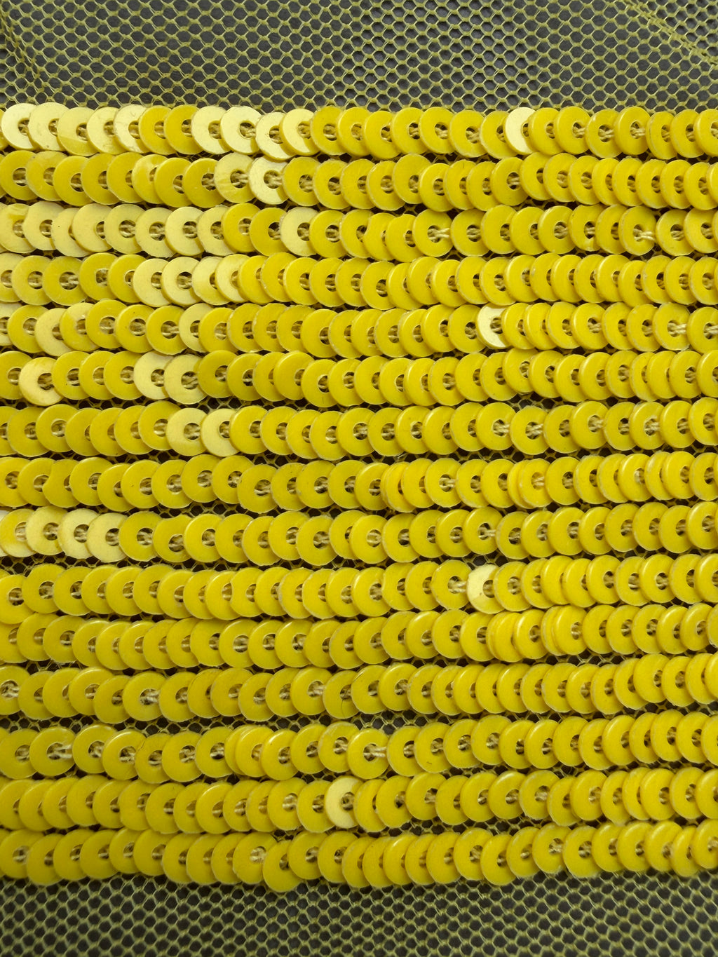 Close up yellow sequin  net trim  SP Haberdashery Auckland NZ