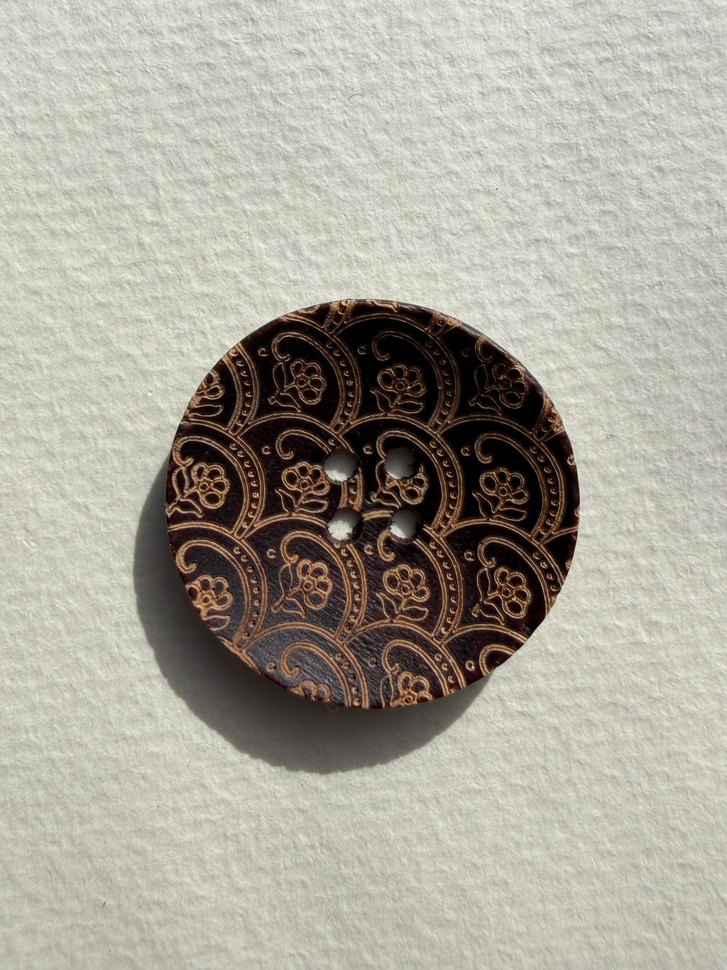 Concave wood etched design button Sp Haberdashery Auckland NZ