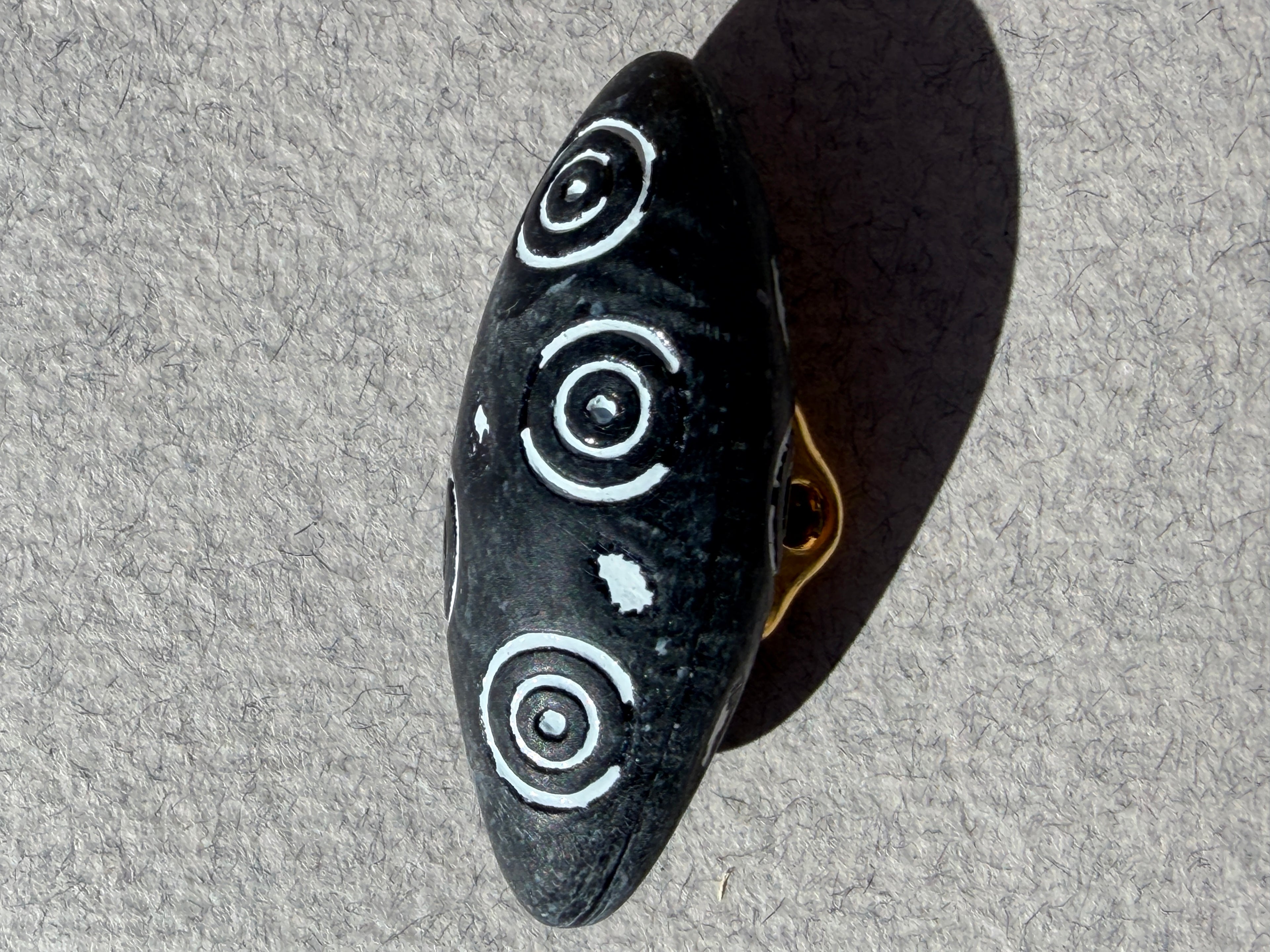 Elliptical grey  etched design shank button  SP Haberdashery Auckland NZ