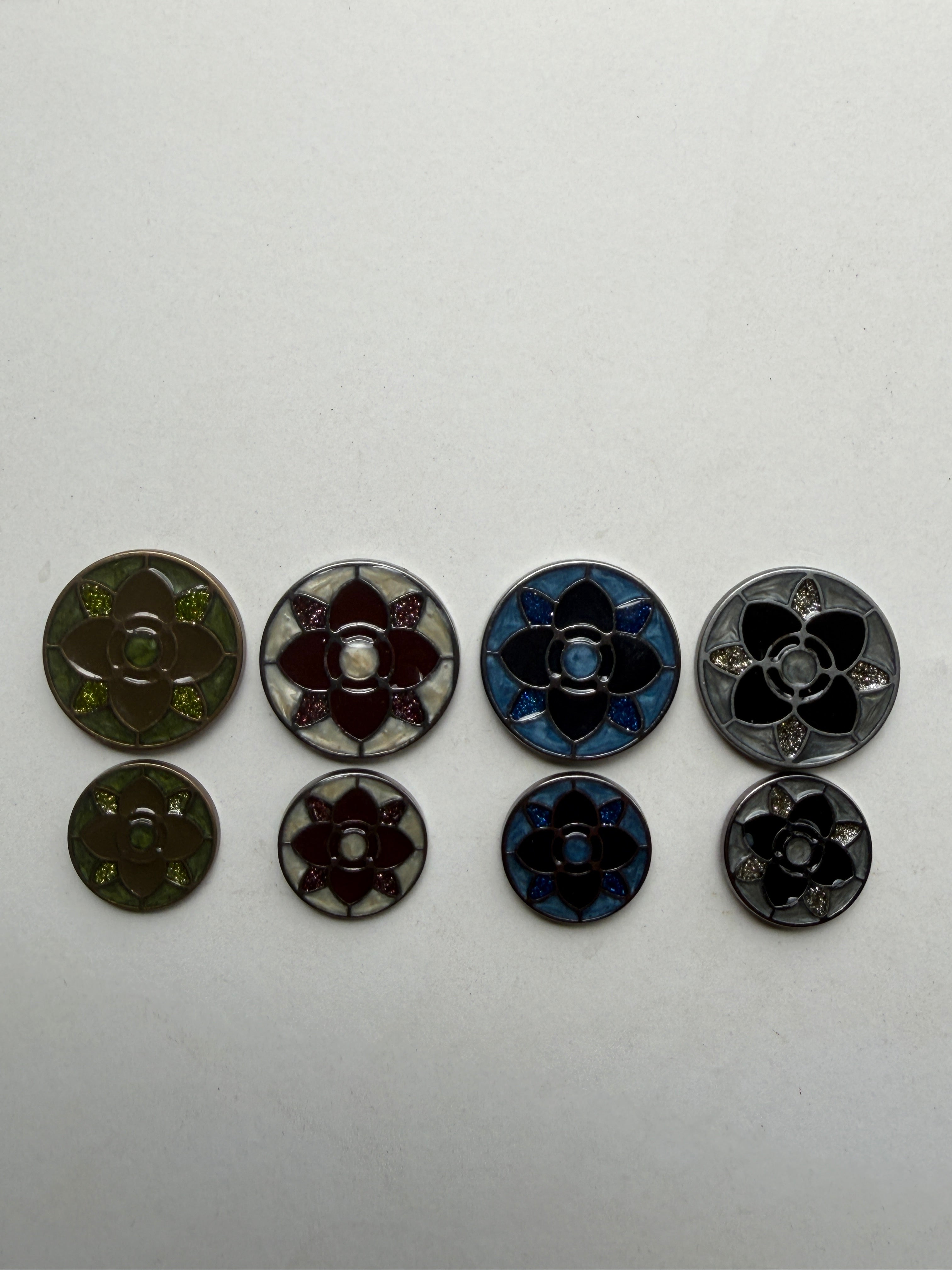 Enamel inlay metal buttons 4 colours SP Haberdashery Auckland NZ