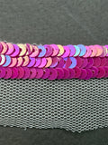 Fuschia sequins sewn on net trim  SP Haberdashery Auckland NZ
