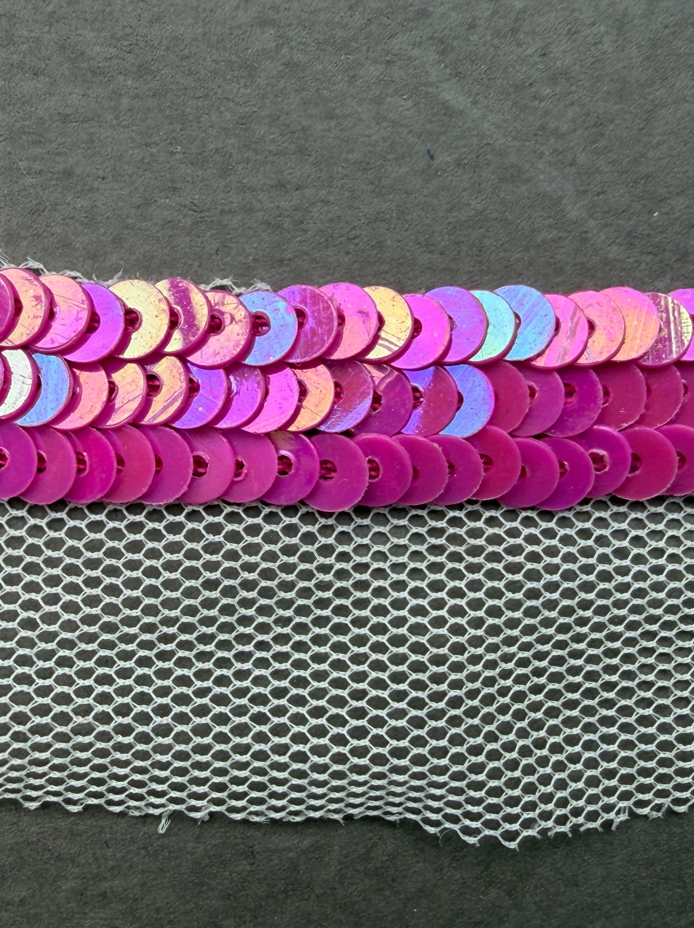 Fuschia sequins sewn on net trim  SP Haberdashery Auckland NZ