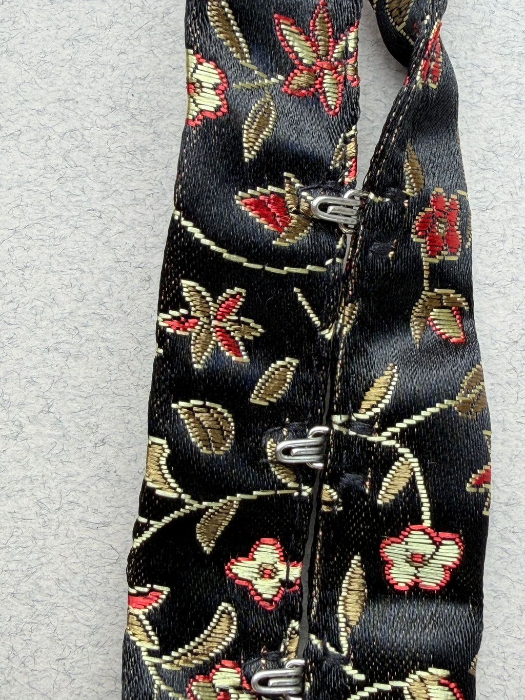 Embroidered black satin hook and eye fastener tape SP Haberdashery  Auckland NZ