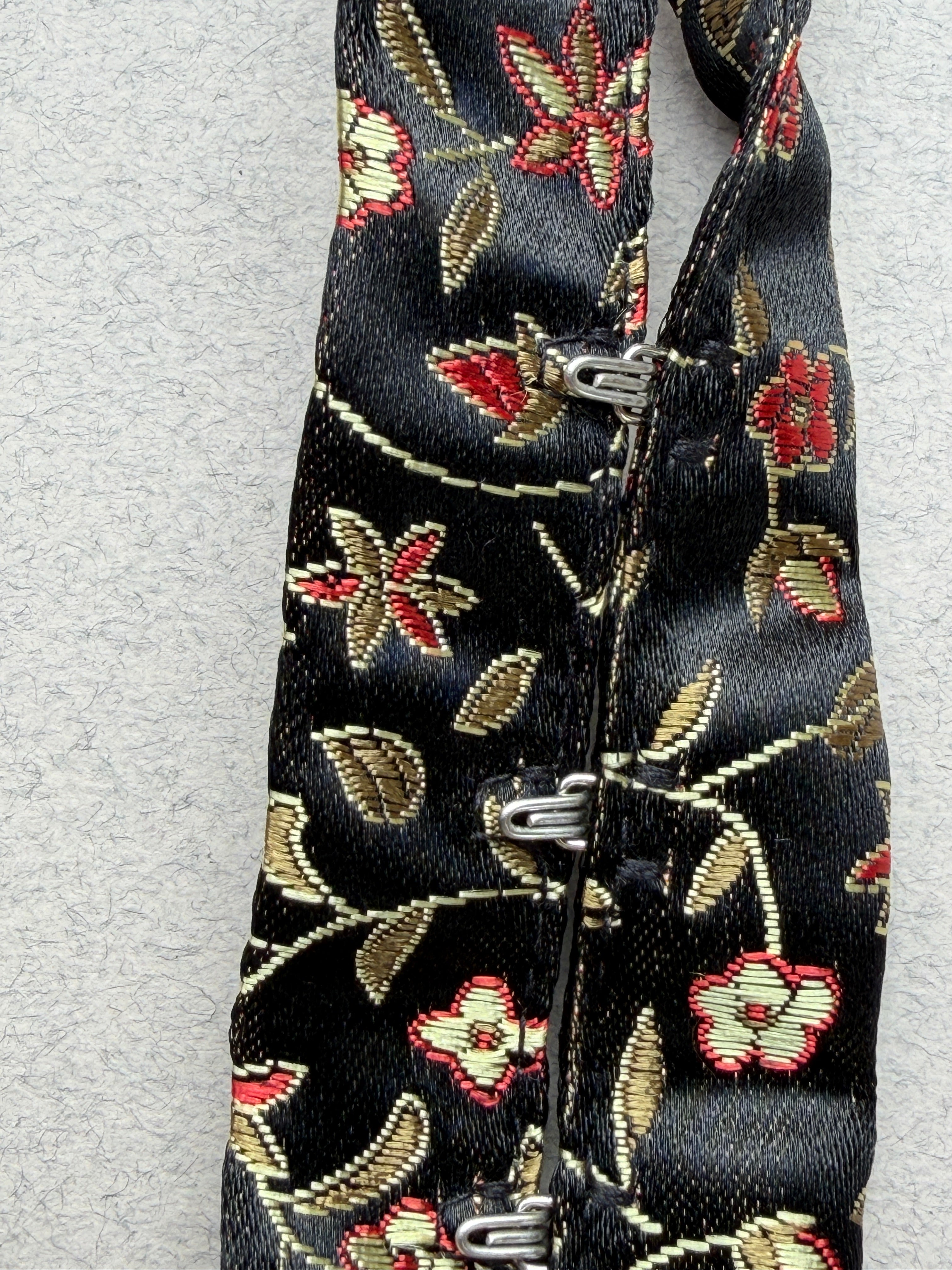 Embroidered black satin hook and eye fastener tape SP Haberdashery  Auckland NZ