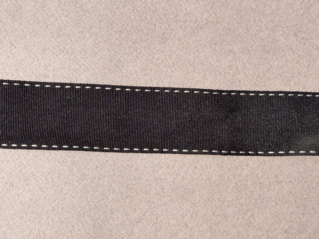 Black gros grain ribbon ith white stching on each edge
