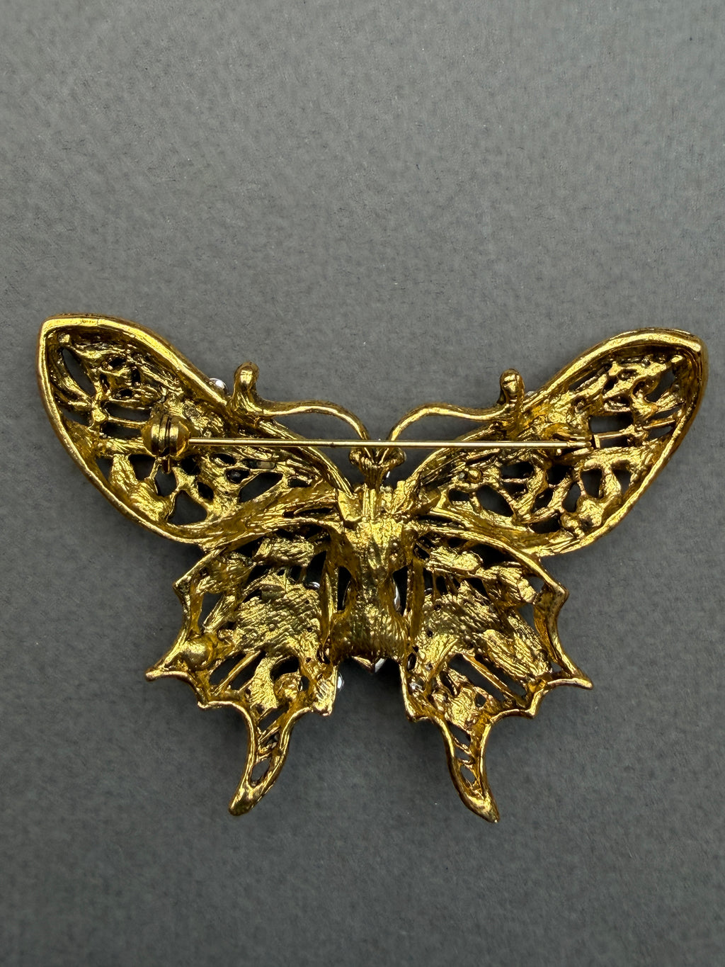 Butterfly Brooch | Antique Gold Metal & Diamantés, 75mm | SP Haberdashery