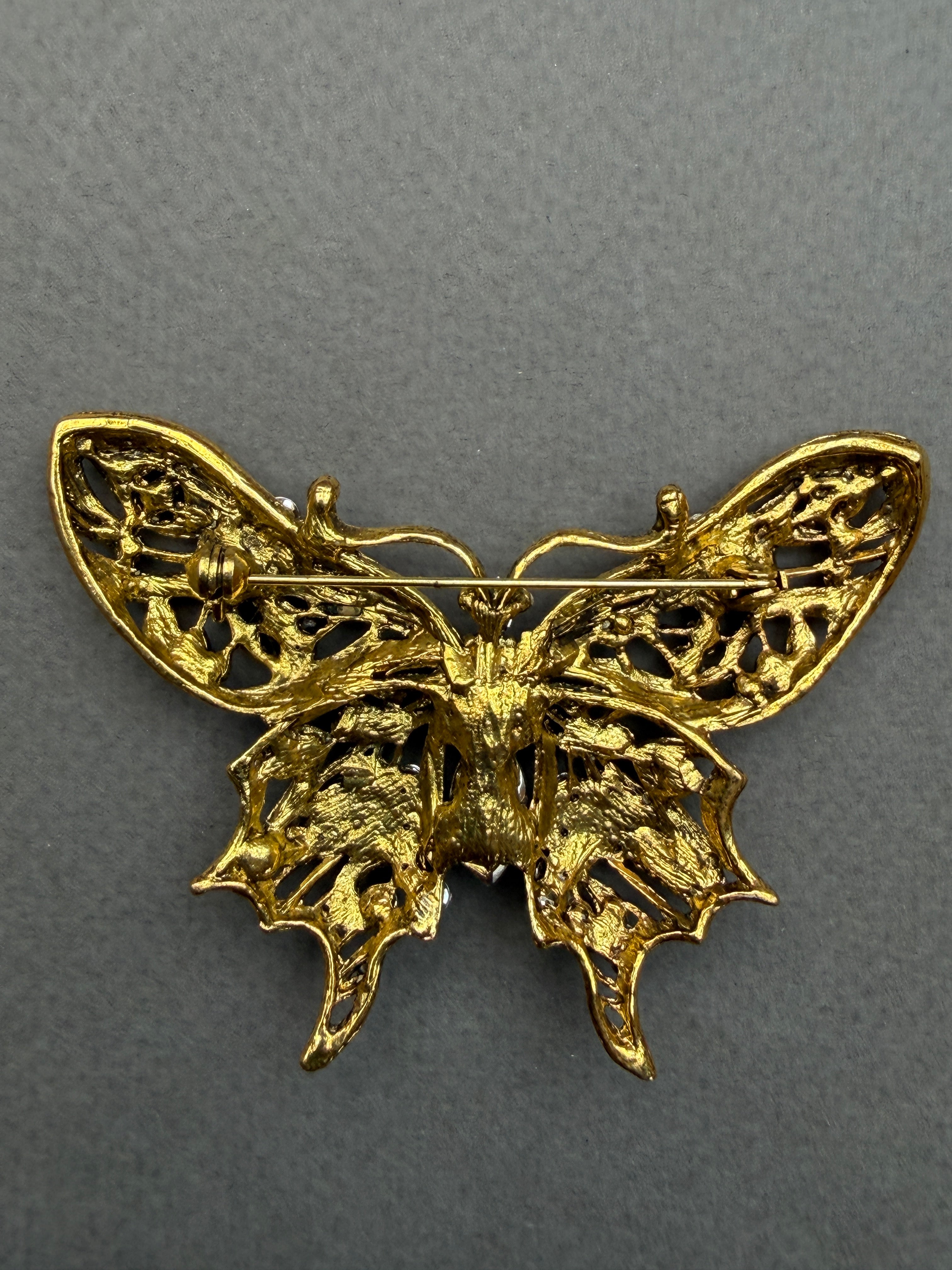 Butterfly Brooch | Antique Gold Metal & Diamantés, 75mm | SP Haberdashery