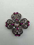 Decorative metal brooch with pink and crystal diamantes 40mm