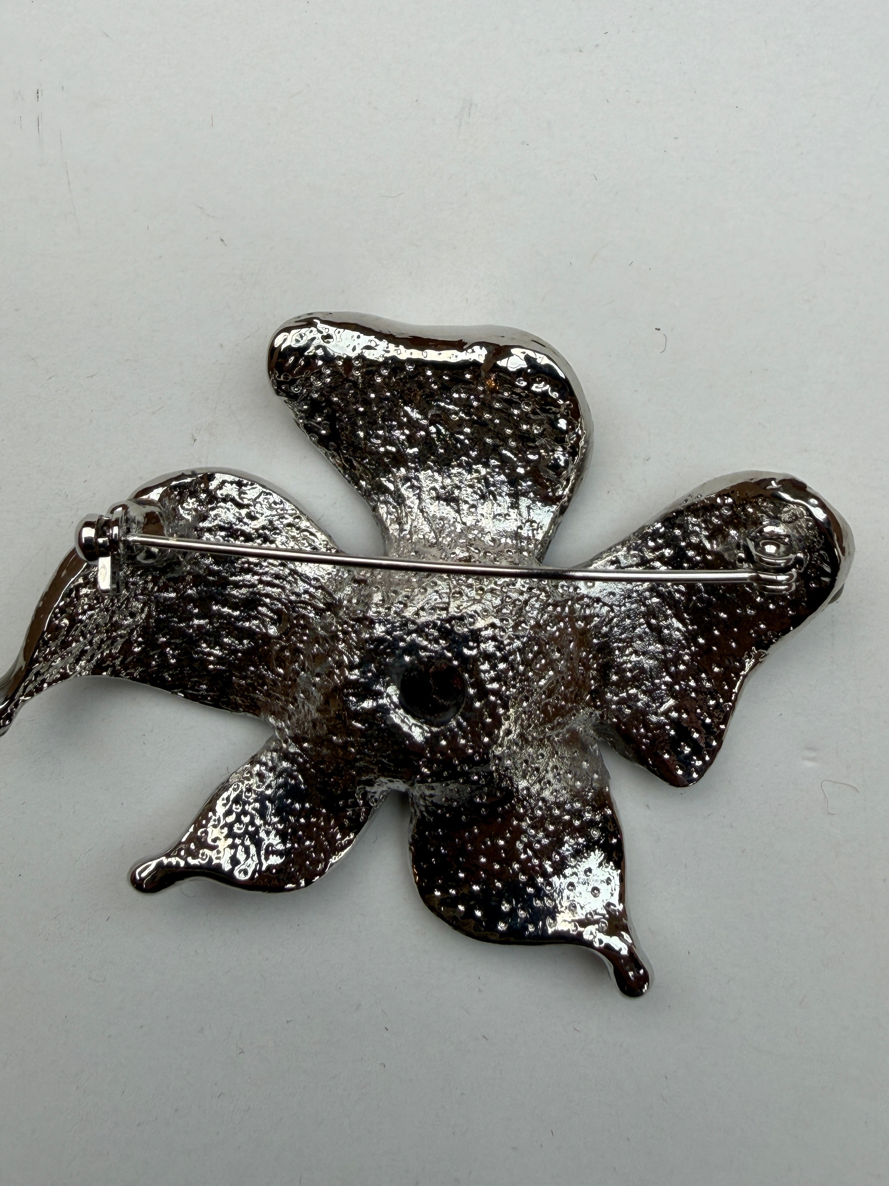 Flower Brooch | Silver Metal & Grey Enamel with Diamantés, 55mm | SP Haberdasher