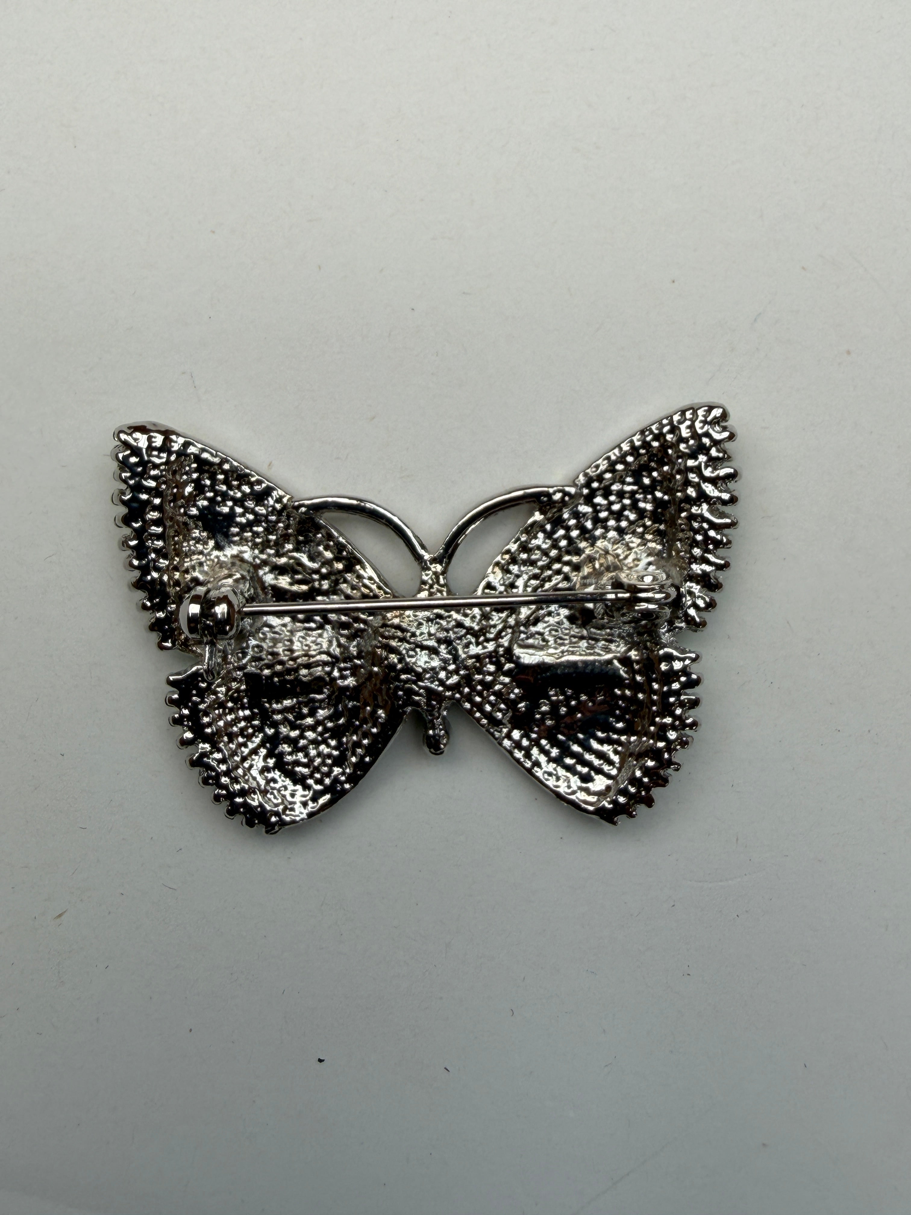 Butterfly Metal Brooch | Green Enamel & Diamantés, 40mm | SP Haberdashery