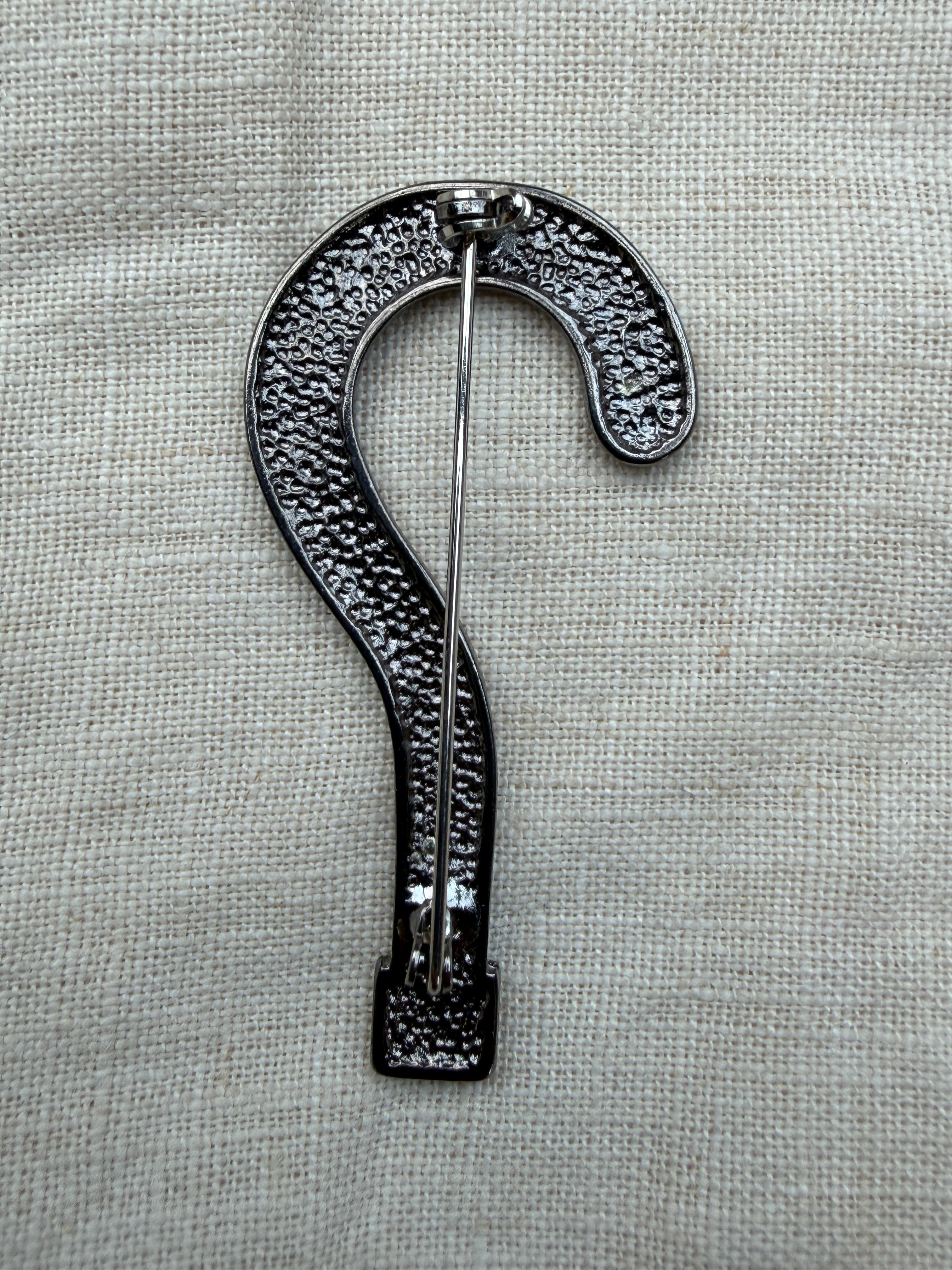 Metal Brooch | Question Mark with Black Glass Beads, 60mm | SP Haberdashery