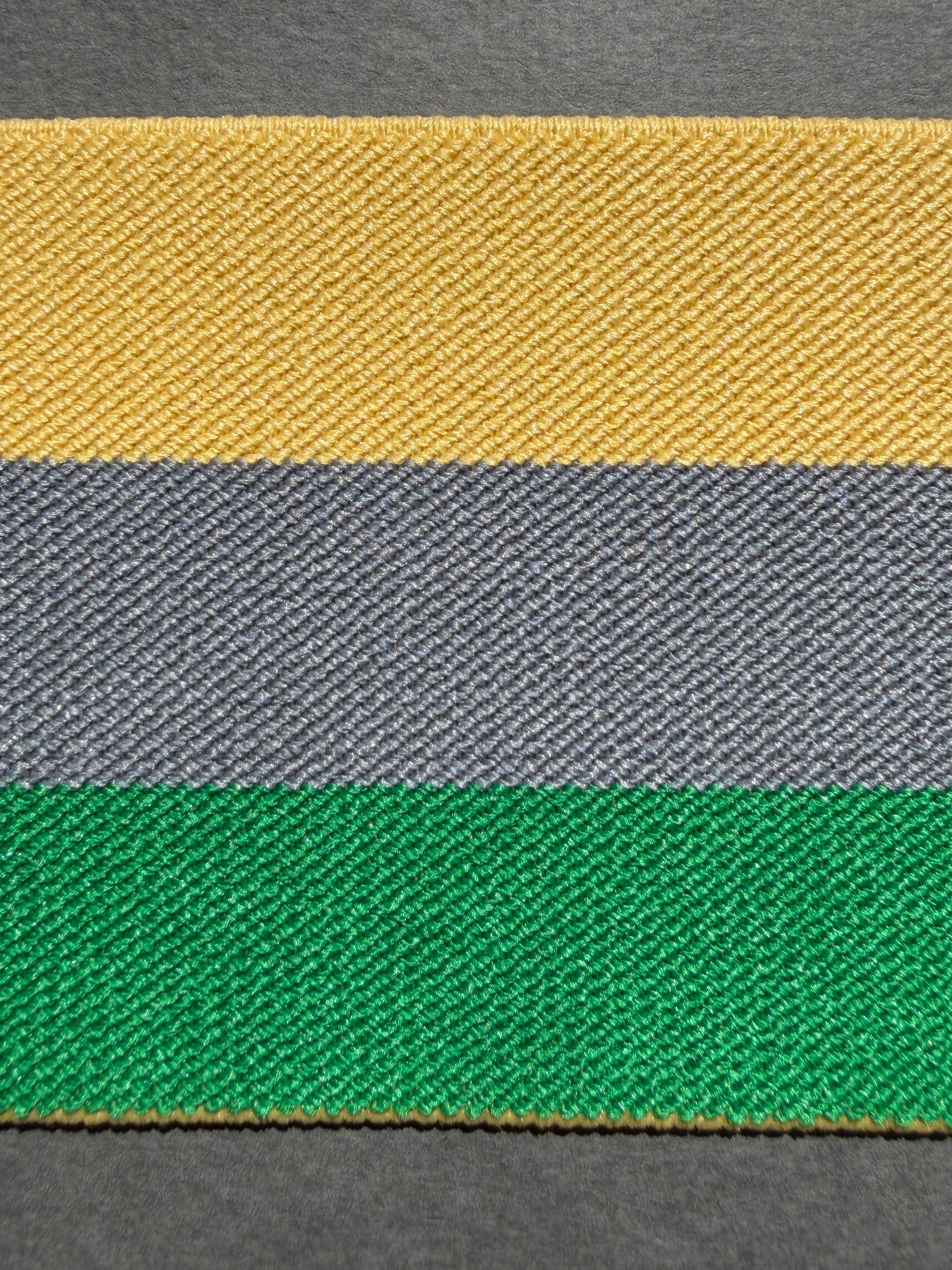Wide yellow grey green stripe elastic 75mm