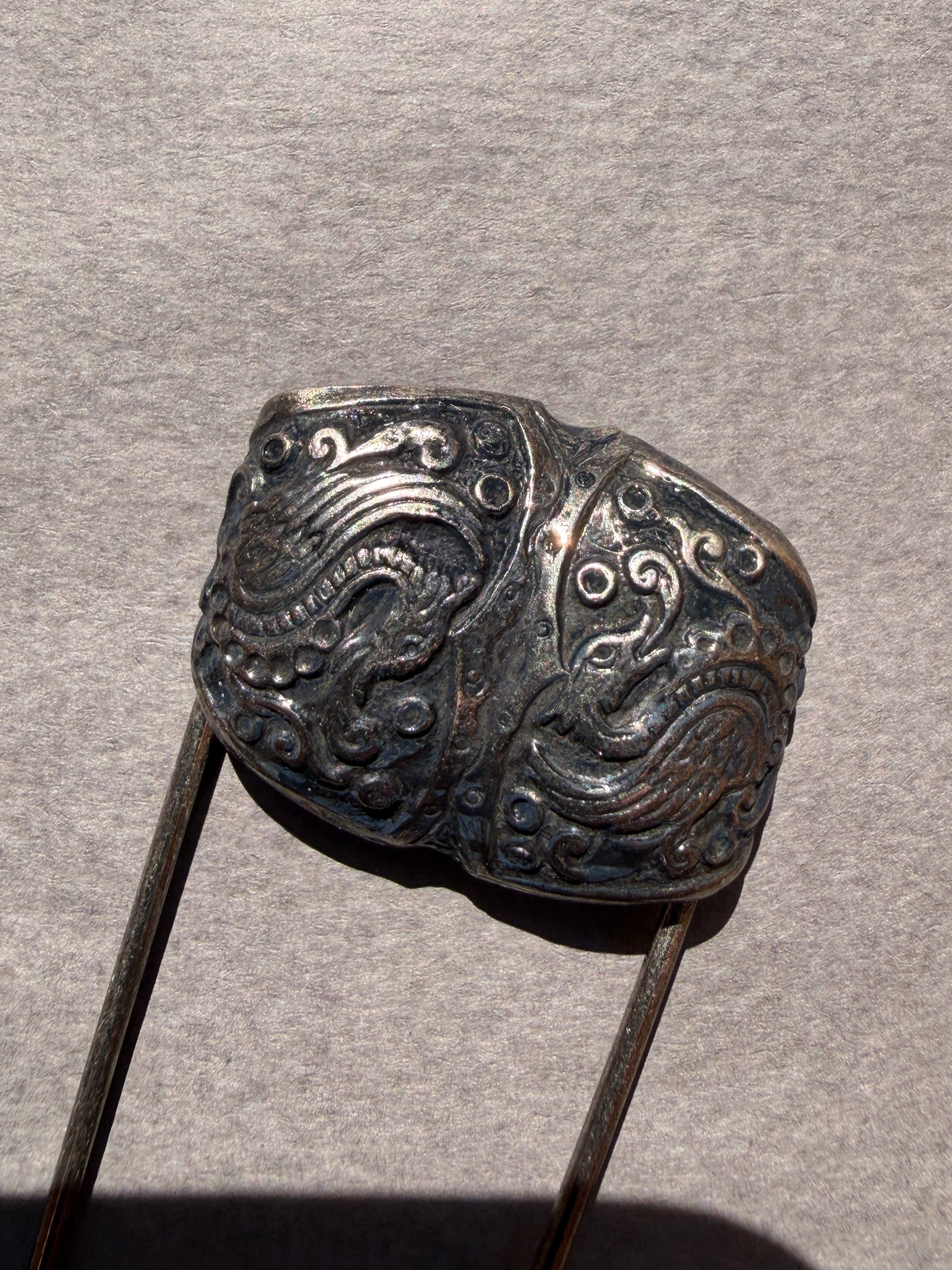 Brooch Pin | Antique Nickel Dragon Motif, 120mm | SP Haberdashery
