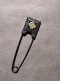 Dark metal brooch pin with glitter 80mm