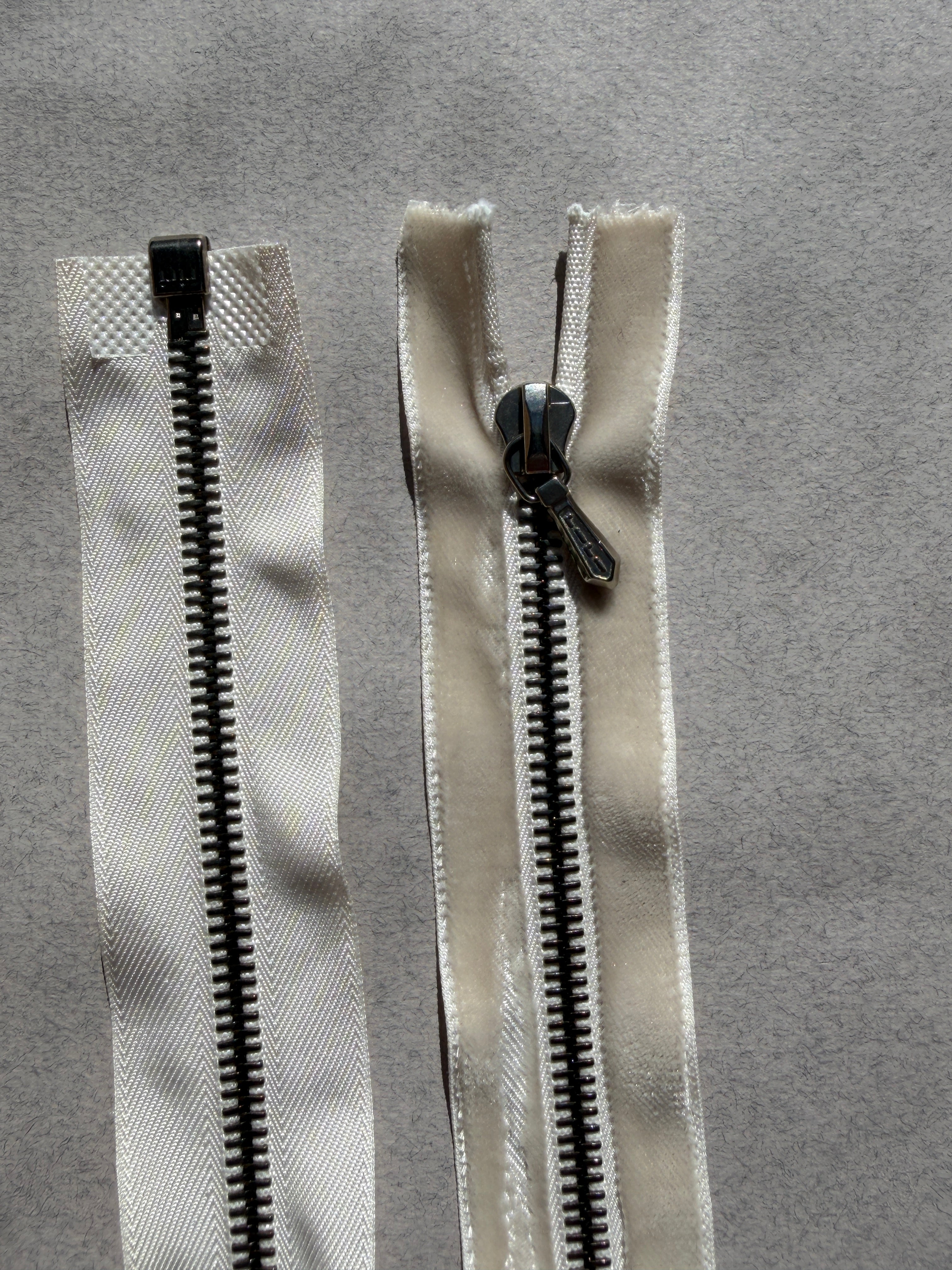 Riri Metal Zip | Open End, Beige Velvet Tape, Antique Brass, 38cm | SP Haberdashery