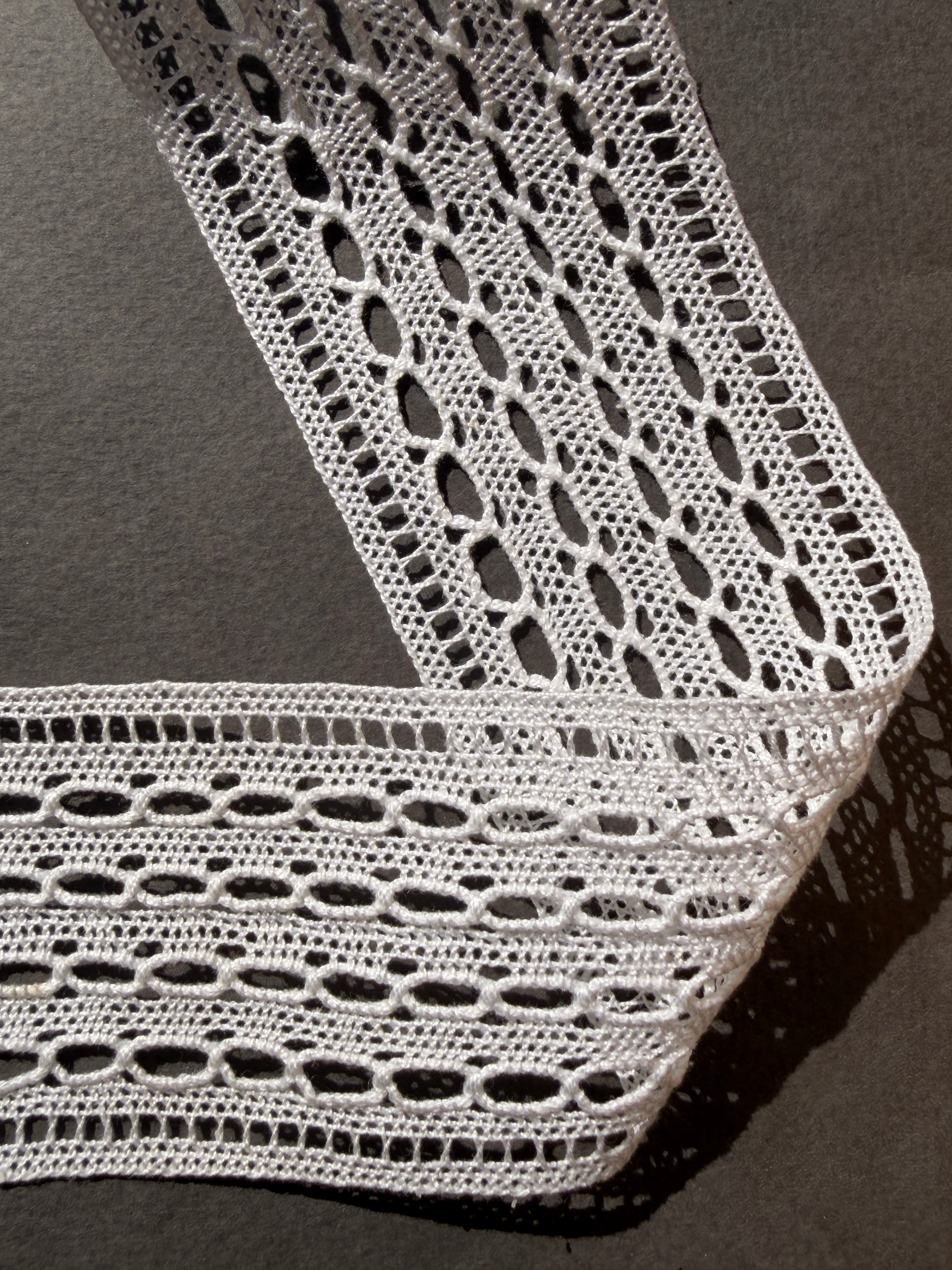 White Cotton Spanish Bobbin Lace Trim | Straight Edge, 55mm | SP Haberdashery