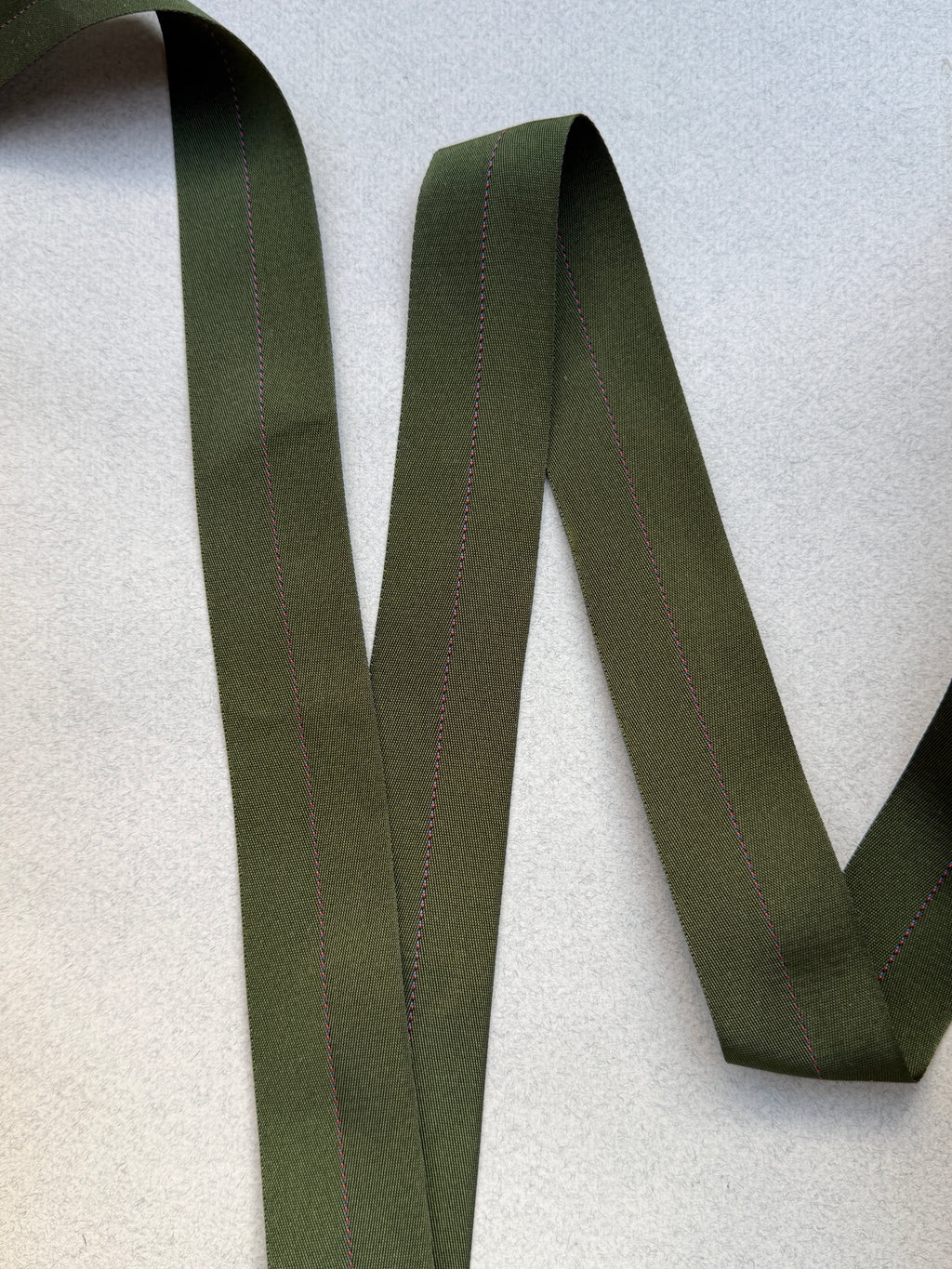 Polyester Webbing | Green Satin & Red Stitching, 35mm | SP Haberdashery