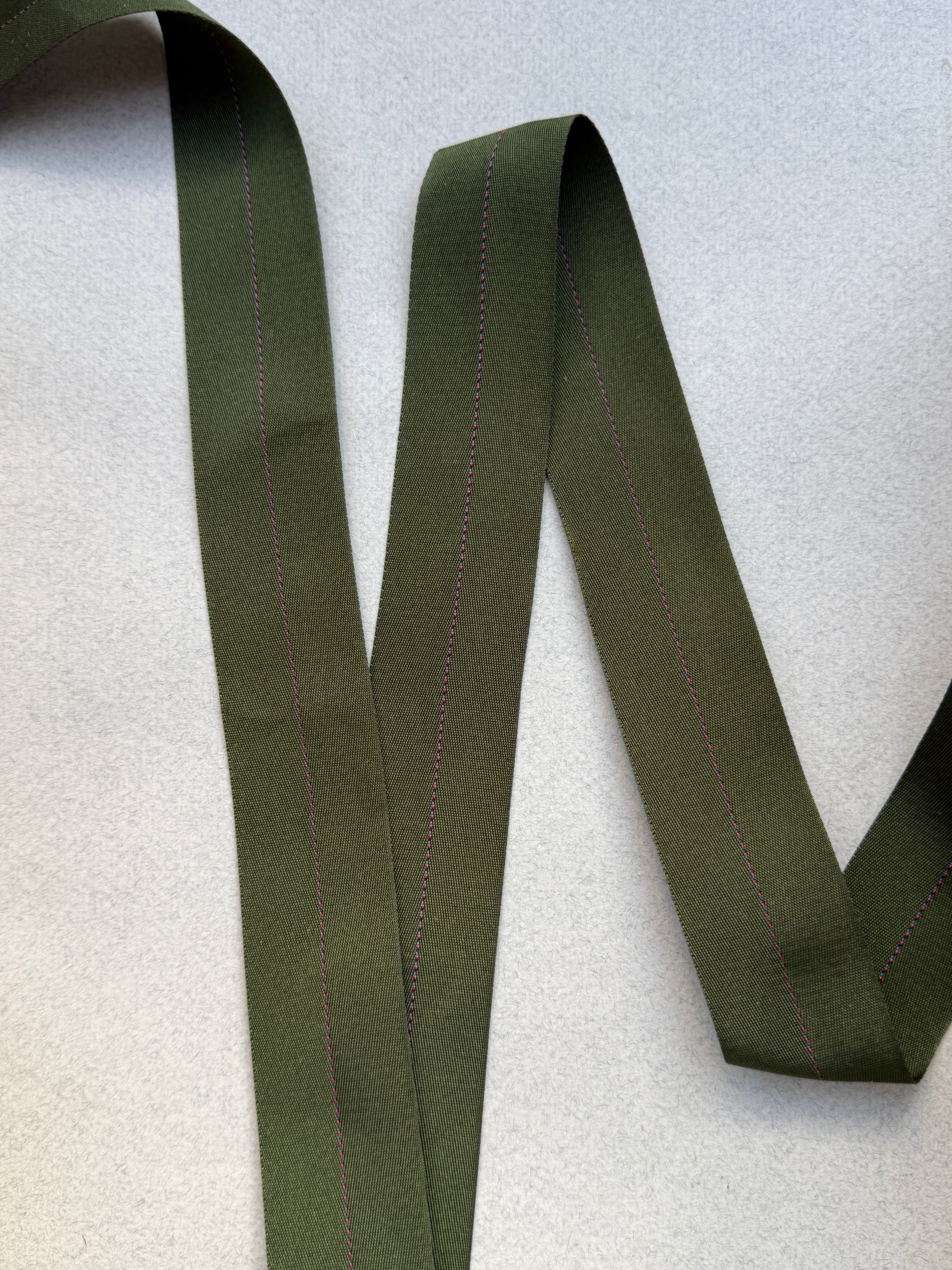 Polyester Webbing | Green Satin & Red Stitching, 35mm | SP Haberdashery