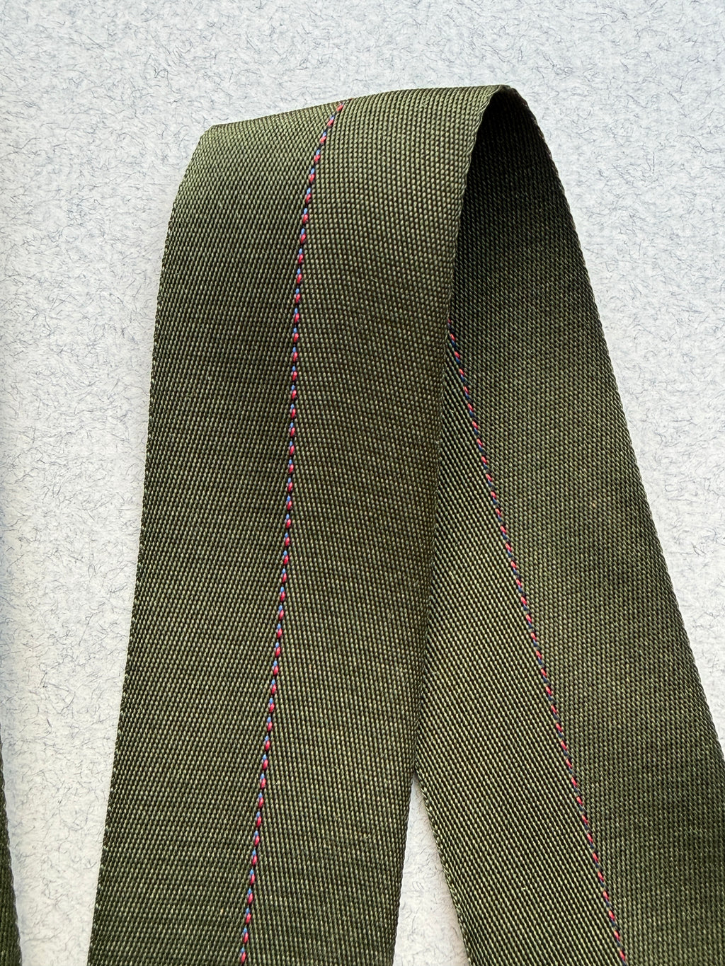 Polyester Webbing | Green Satin & Red Stitching, 35mm | SP Haberdashery