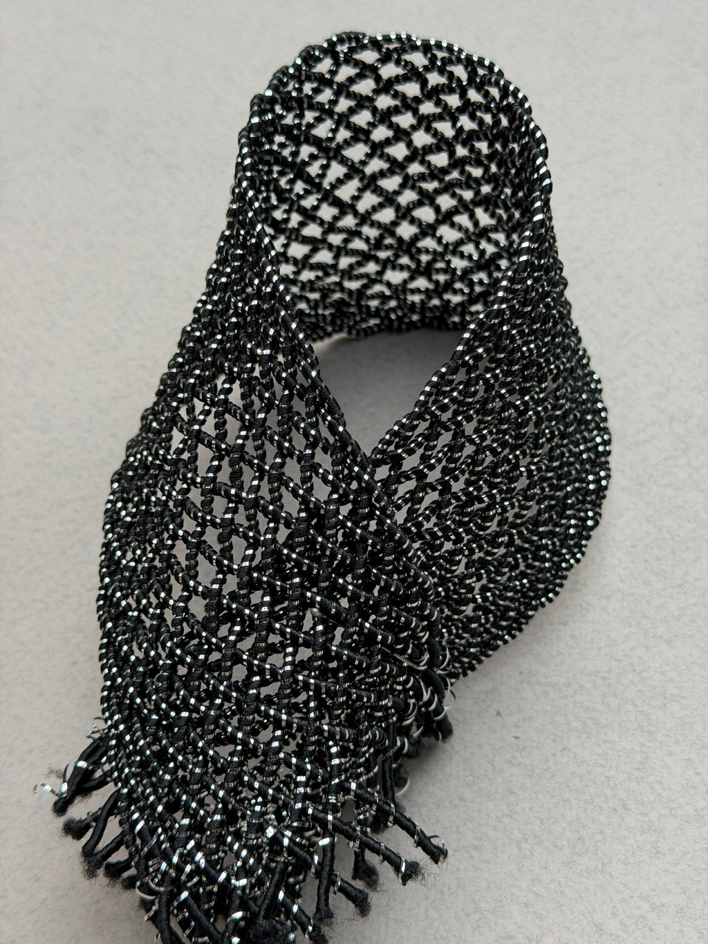 Woven Metal Mesh Webbing Black Silver 60mm | SP Haberdashery