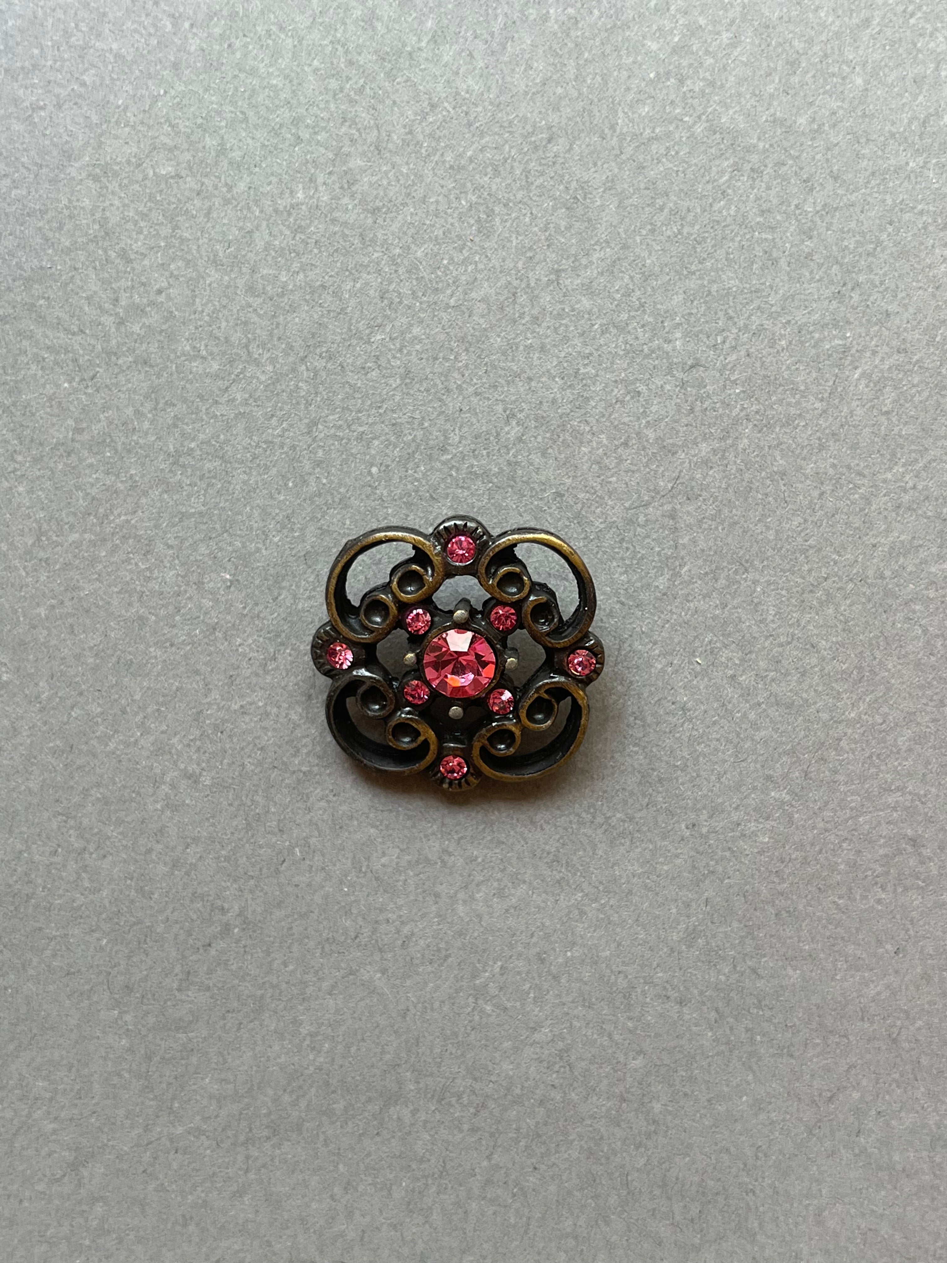 Metal filigree pink diamantes shank button SP Haberdashery Auckland NZ