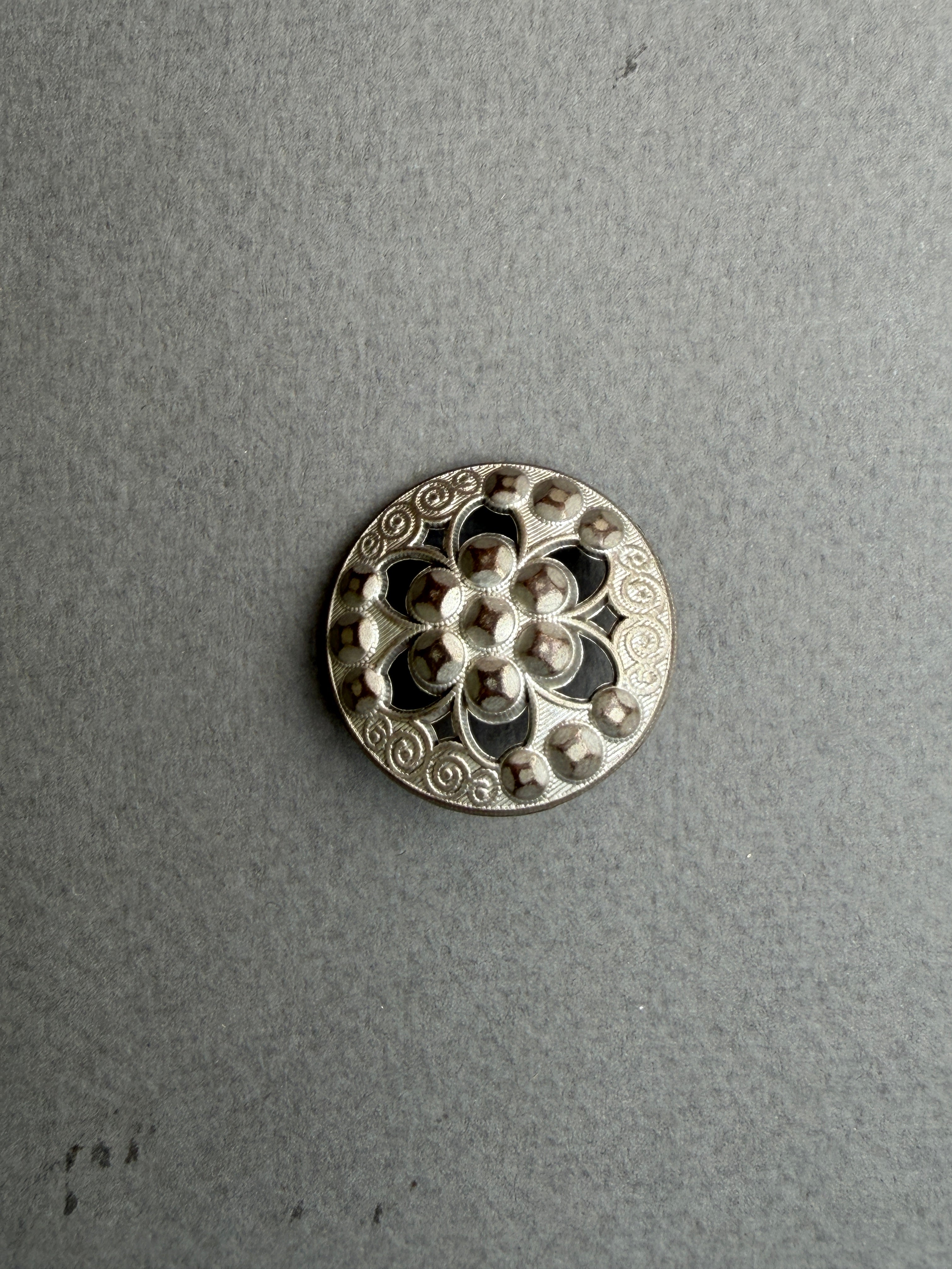 Metal Pewter ornate shank button 28mm SP Haberdashery Auckland NZ