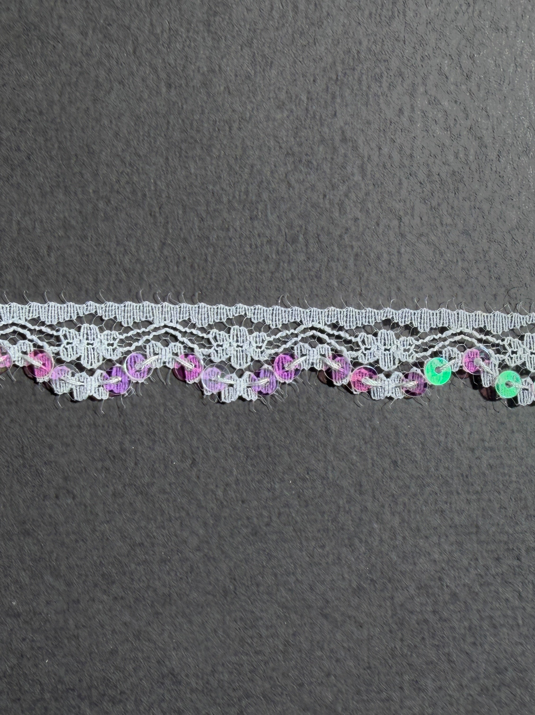Decorative lace trim narrow pink sequins 12mm SP Haberdashery Auckland NZ