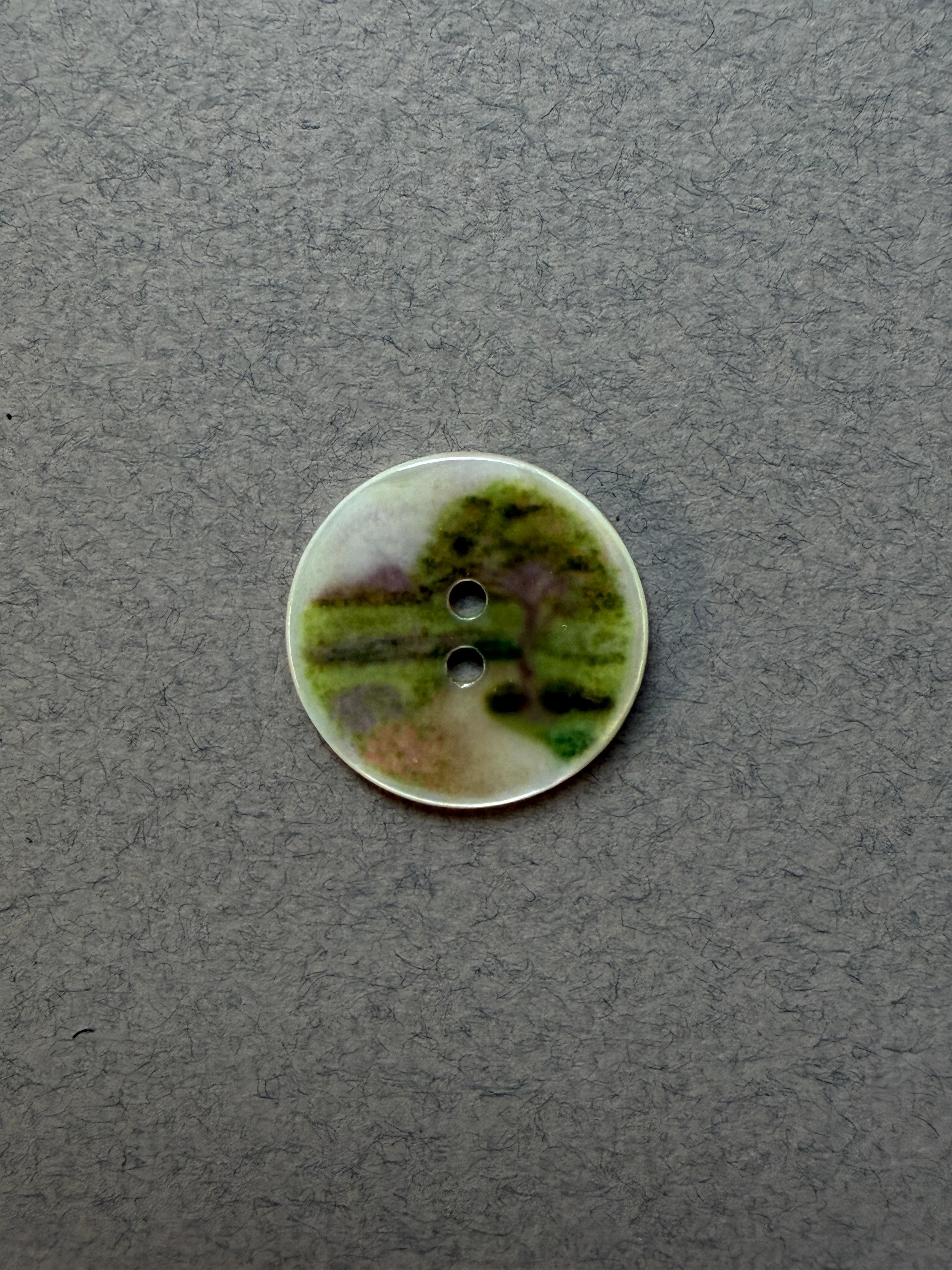 Natural shell with landscape motif button SOP Haberdashery Auckland NZ