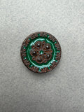 Metal shank button with classic motif and green enamel 30mm SP Haberdashery Auckland NZ