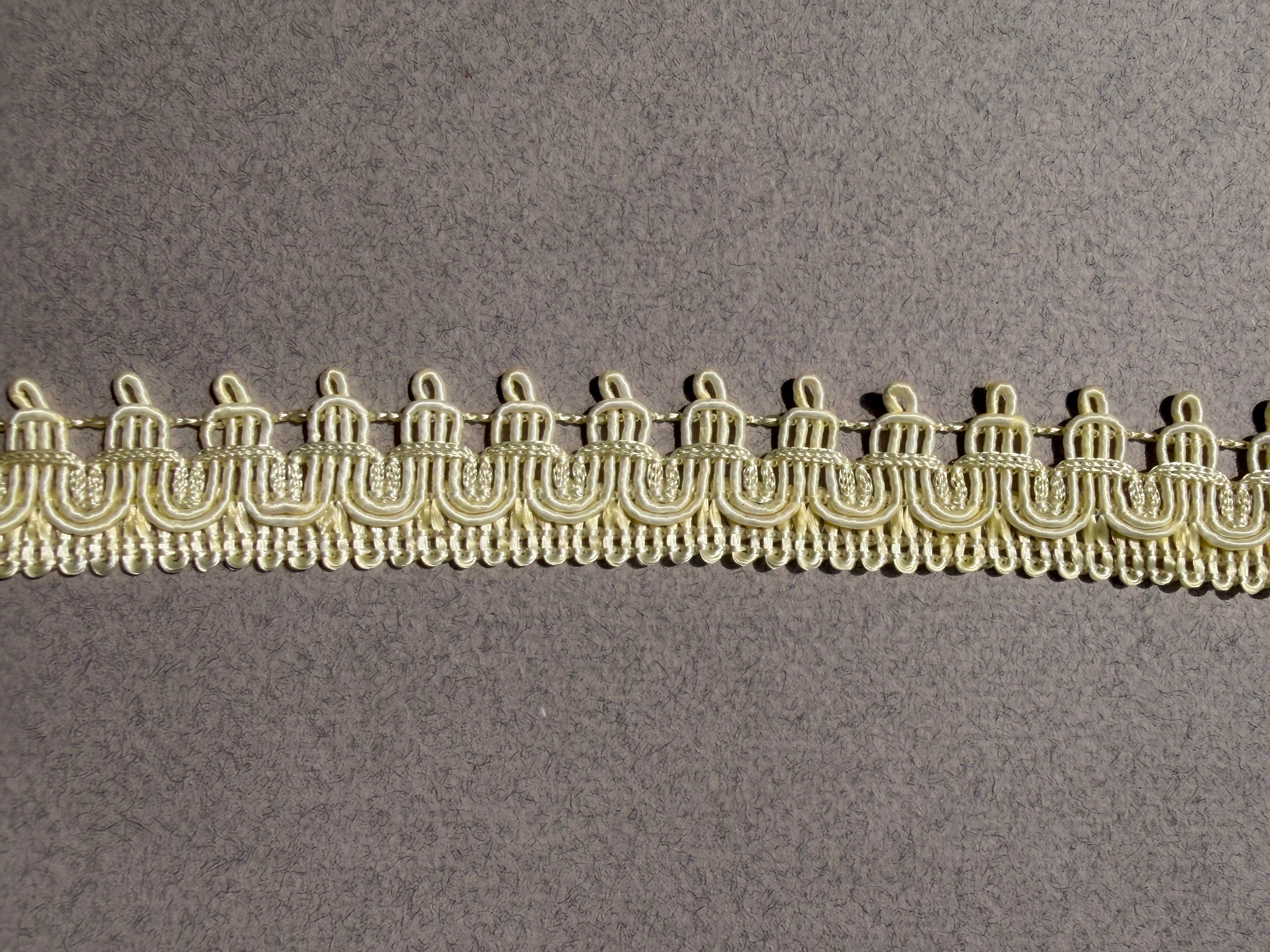 Pale yellow satin gimp  braid trim 20mm SP Haberdashery Auckland NZ