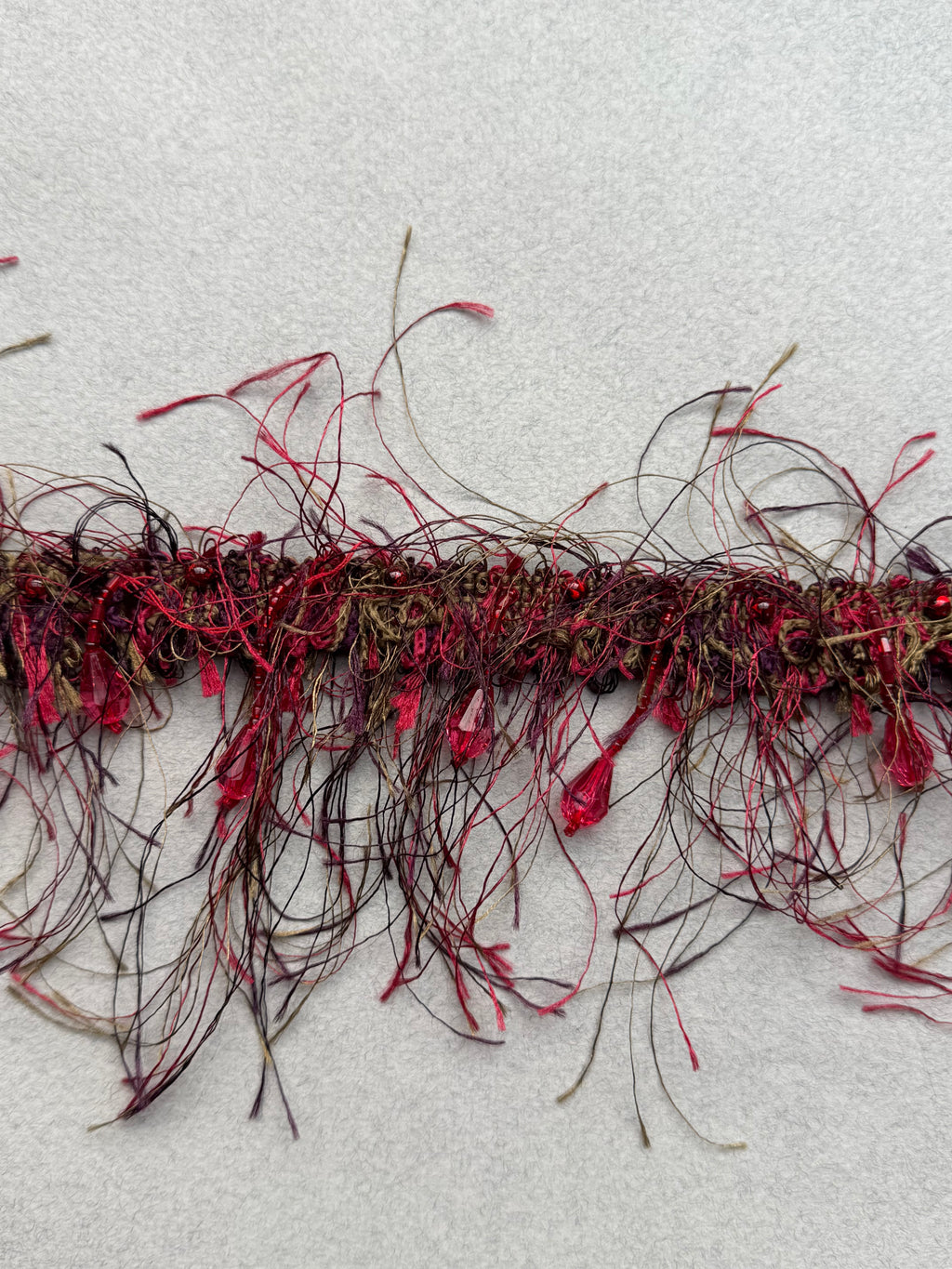 Red eyelash trim with beads SP Haberdashery Auckland NZ