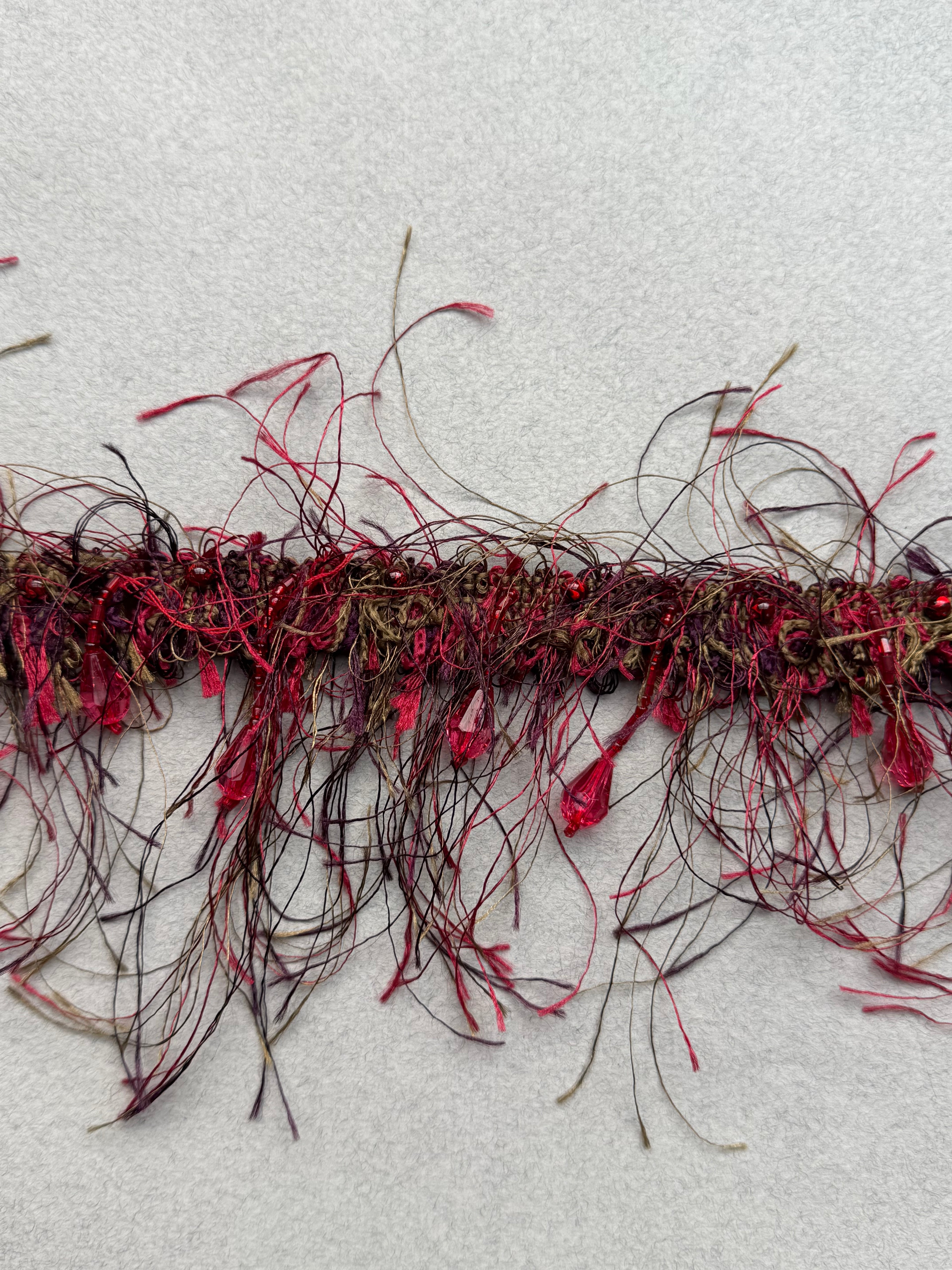 Red eyelash trim with beads SP Haberdashery Auckland NZ