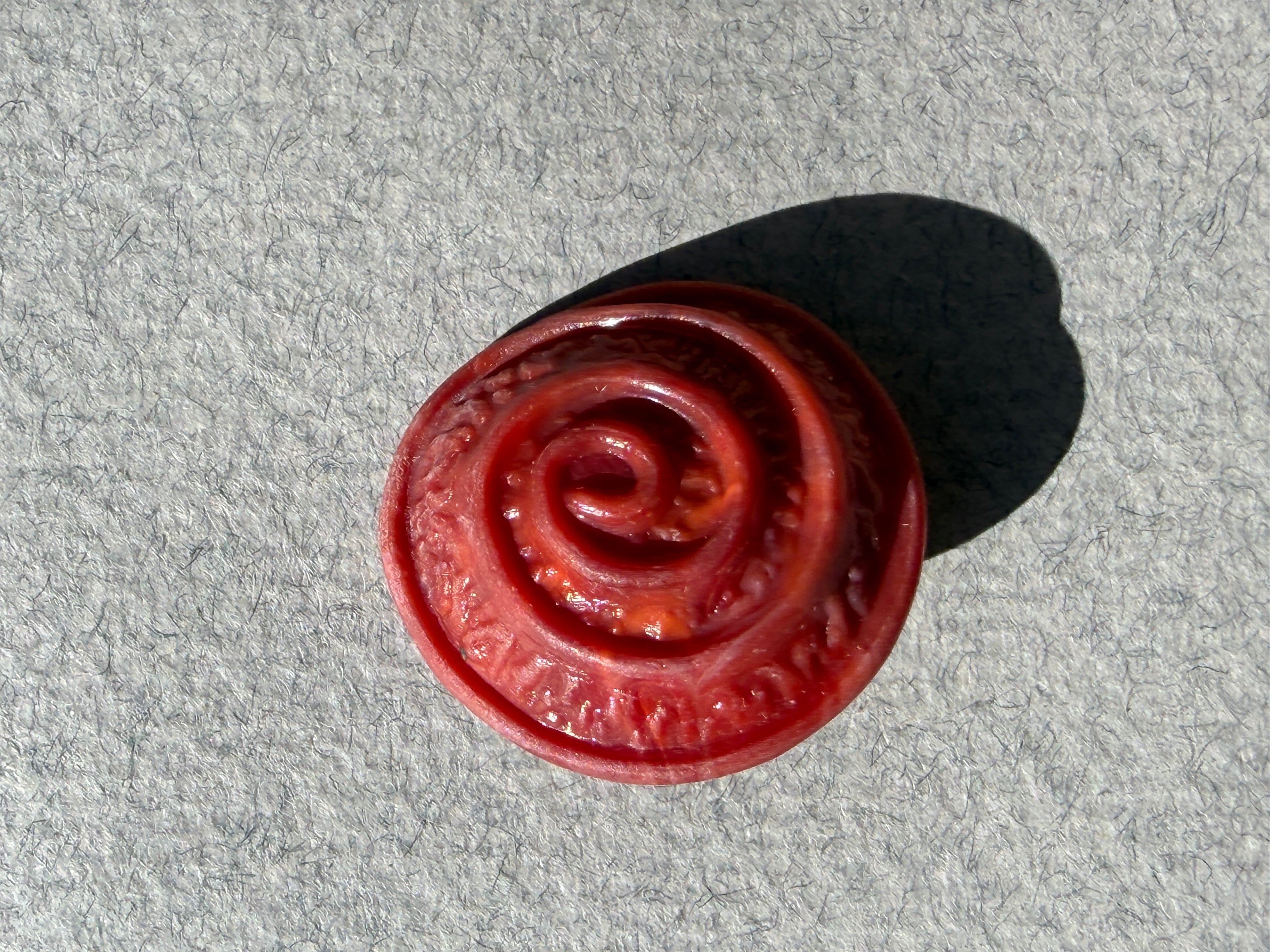 Red resin scroll shank button SP Haberdashery Auckland NZ