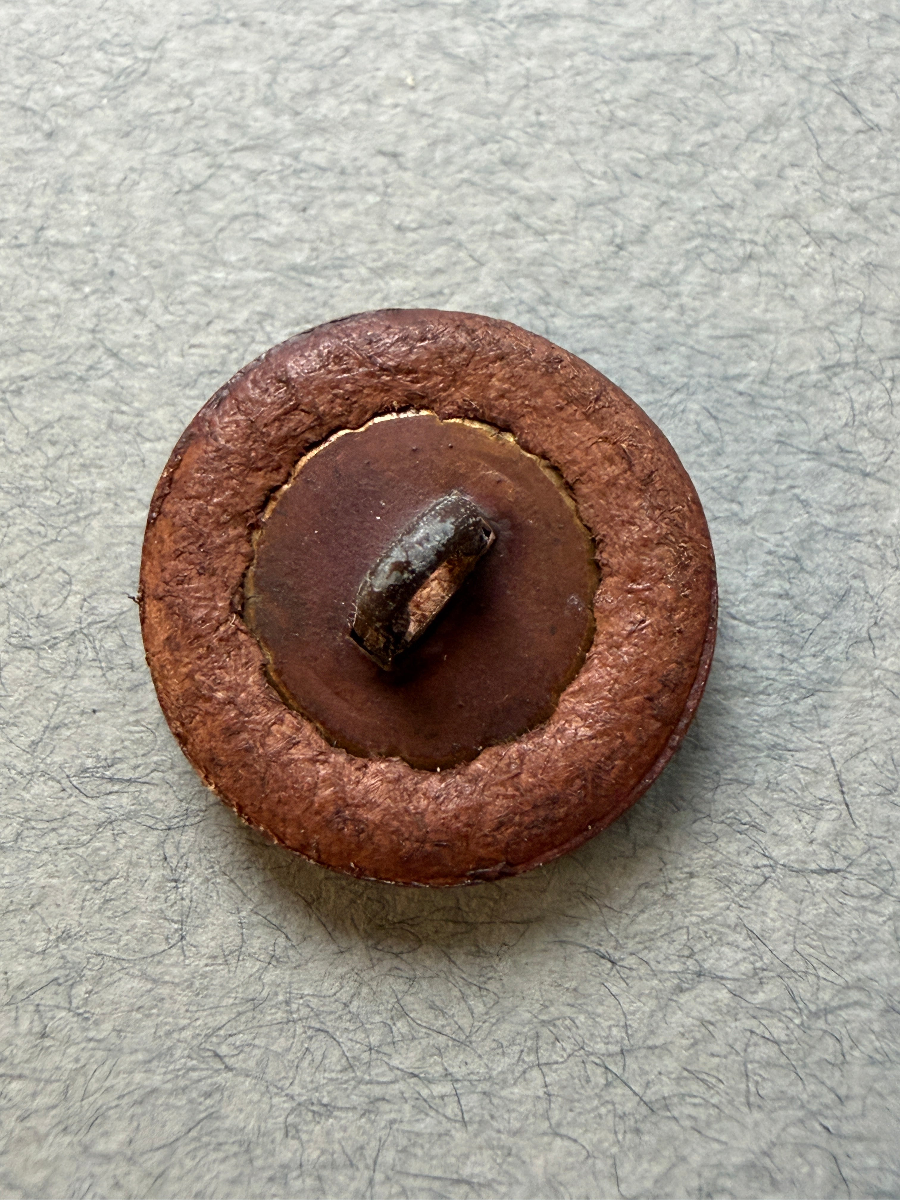 Reverse side brown leather horse shank button SP Haberdashery Auckland NZ