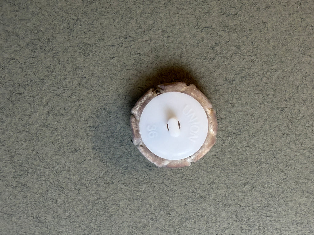 Reverse side taupe velvet passementerie button SP Haberdashery Auckland NZ