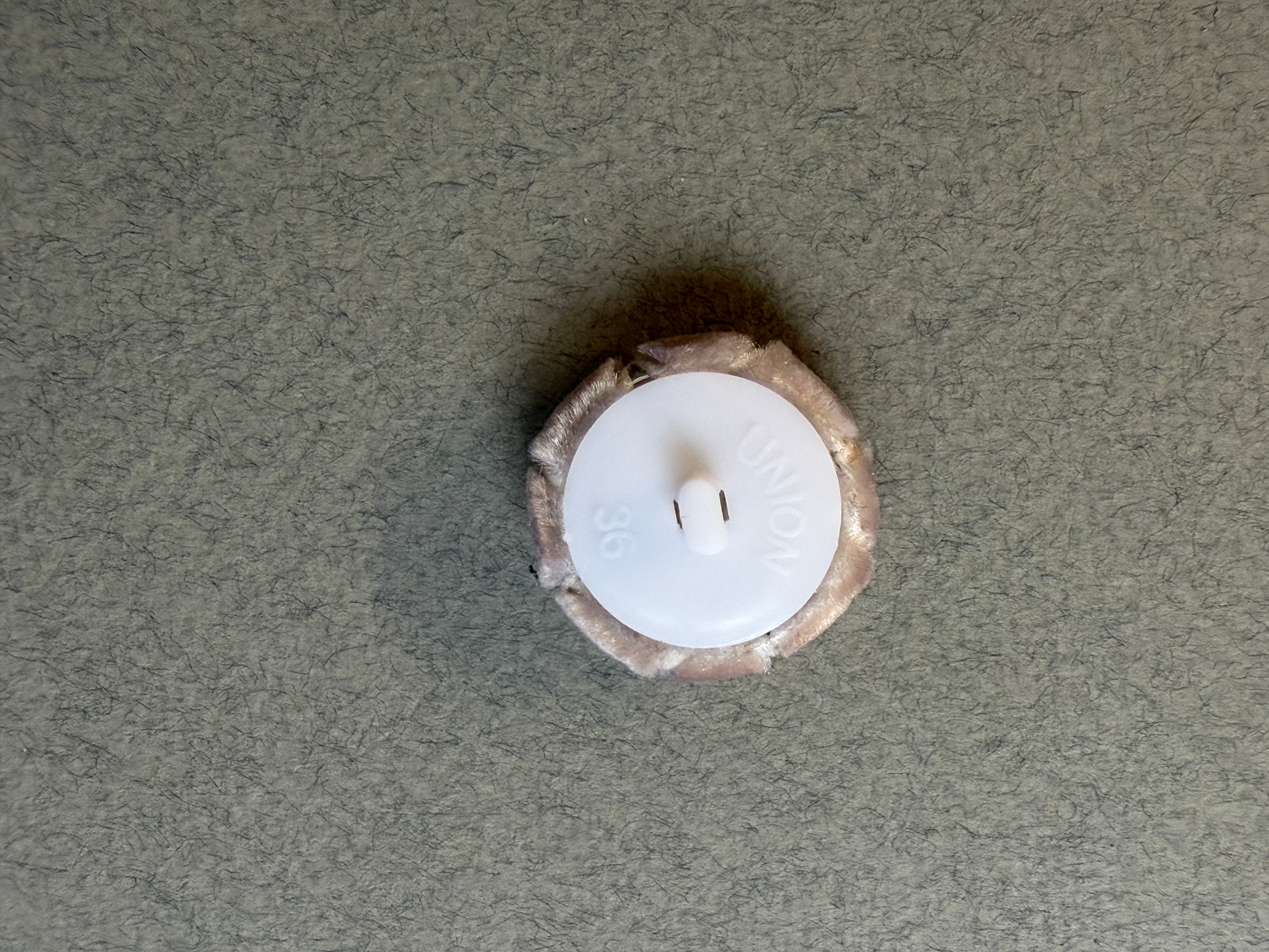 Reverse side taupe velvet passementerie button SP Haberdashery Auckland NZ