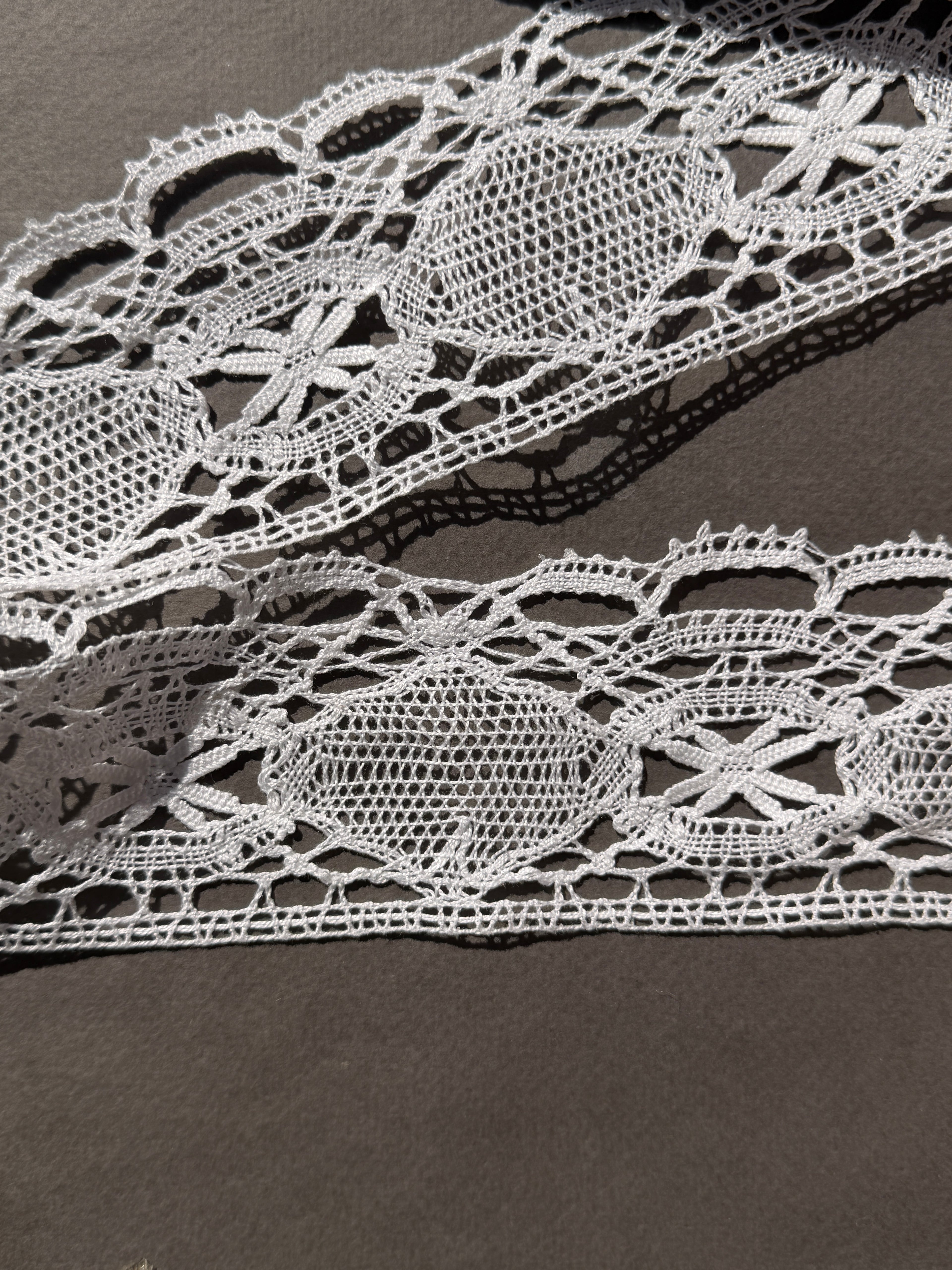 Reverse side white cotton bobbin lace trim 90mm SP Haberdashery Auckland NZ