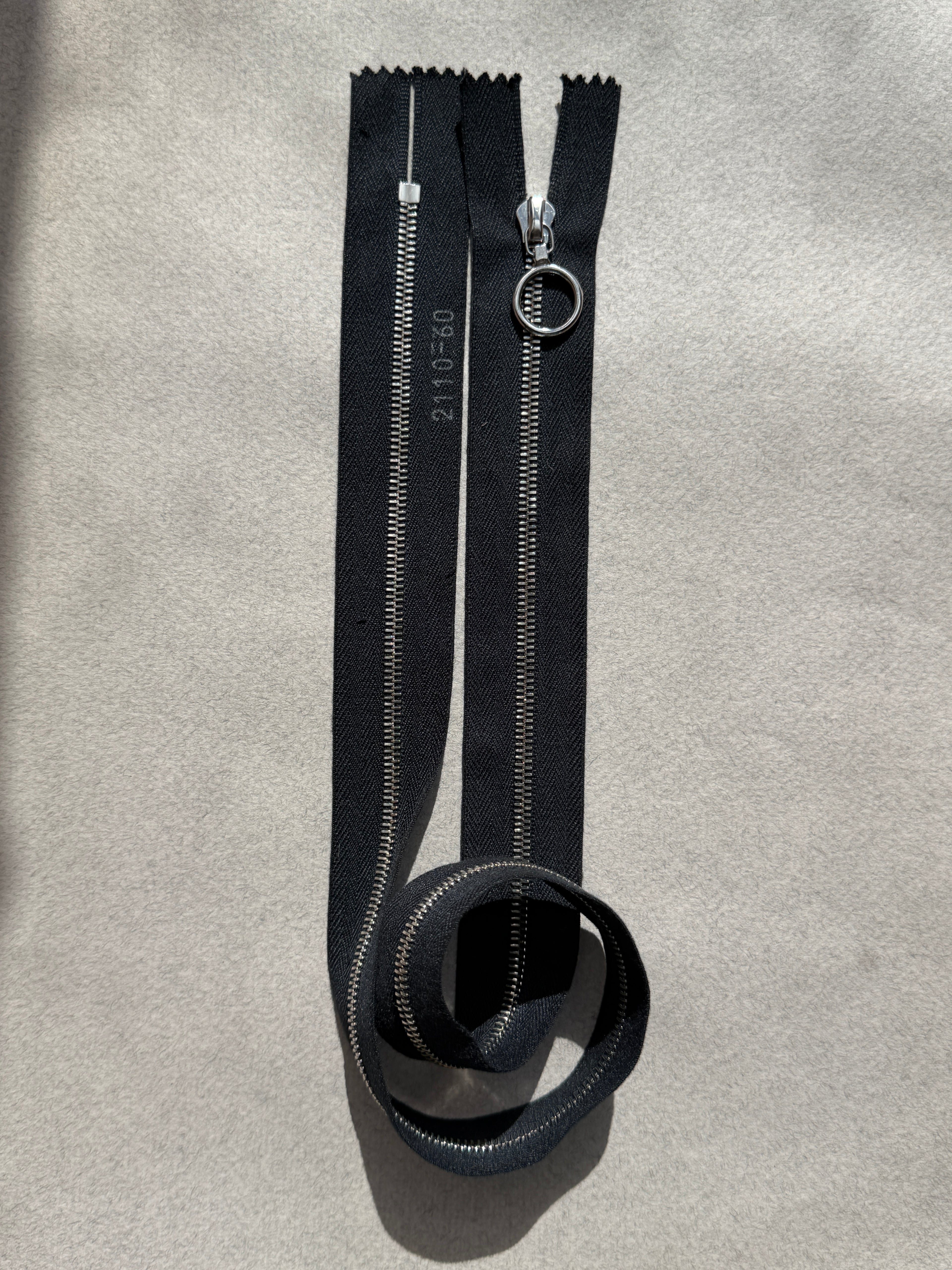 Riri closed end black silver metal zip 60cm ring puller SP Haberdashery Auckland NZ