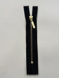 Riri closed end metal zip black gold  11.5cm SP Haberdashery Auckland NZ
