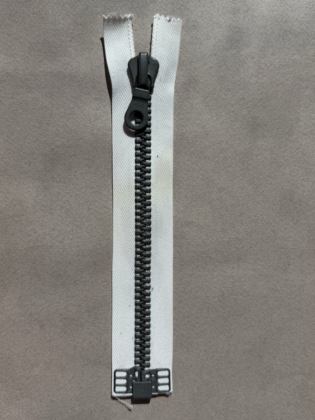 Riri Metal Open End Zip White tape gunmetal chain 21cm SP Haberdashery Auckland NZ