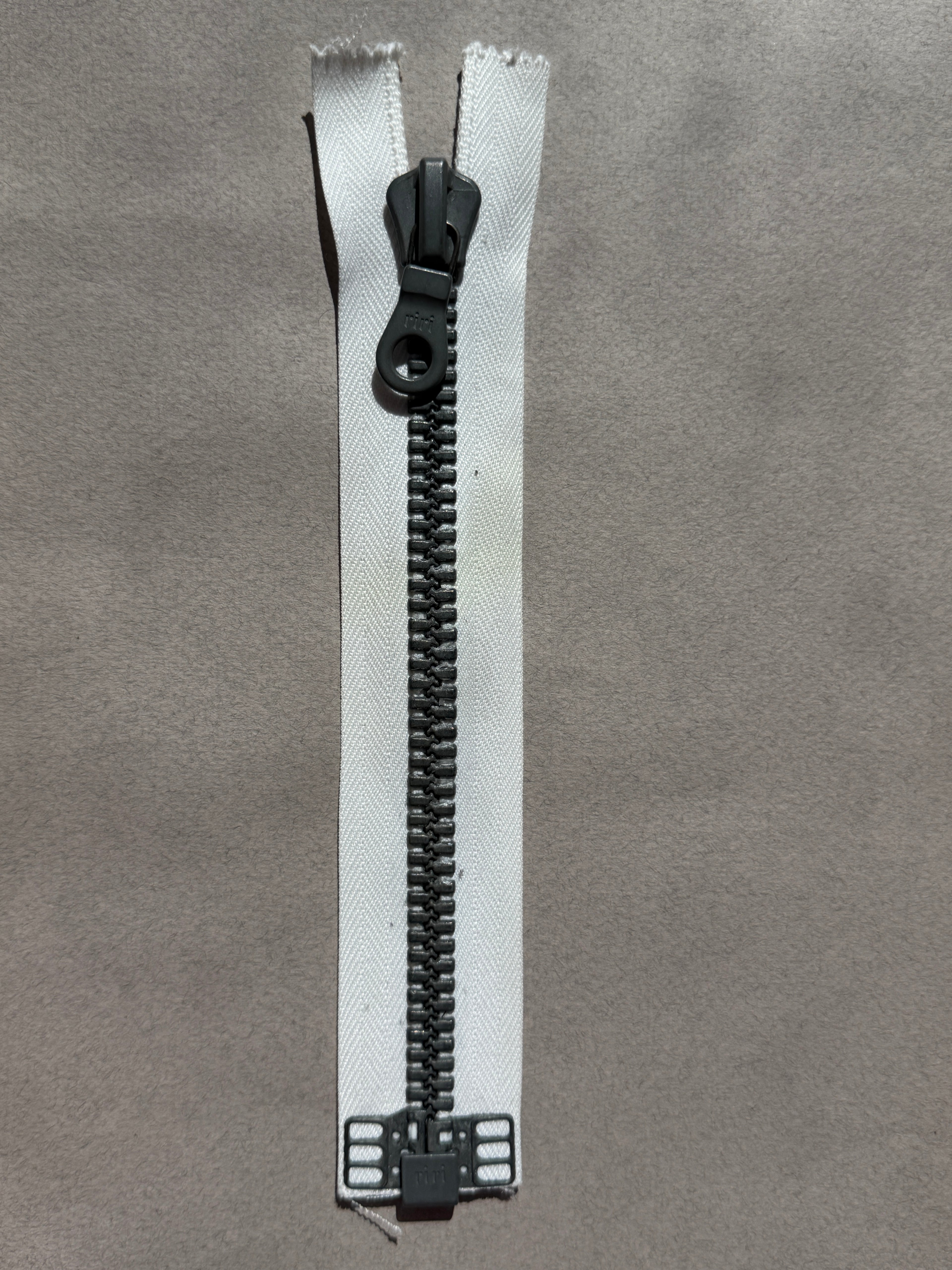 Riri Metal Open End Zip White tape gunmetal chain 21cm SP Haberdashery Auckland NZ