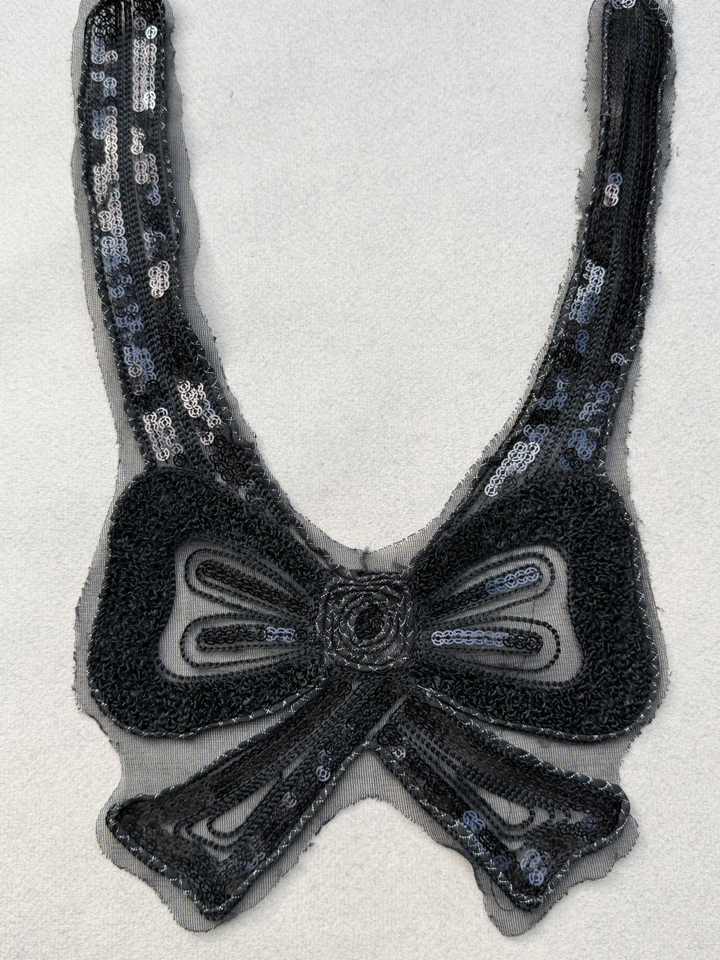 Black bow for neckline embroidered with sequins SP Haberdashery Auckland NZ