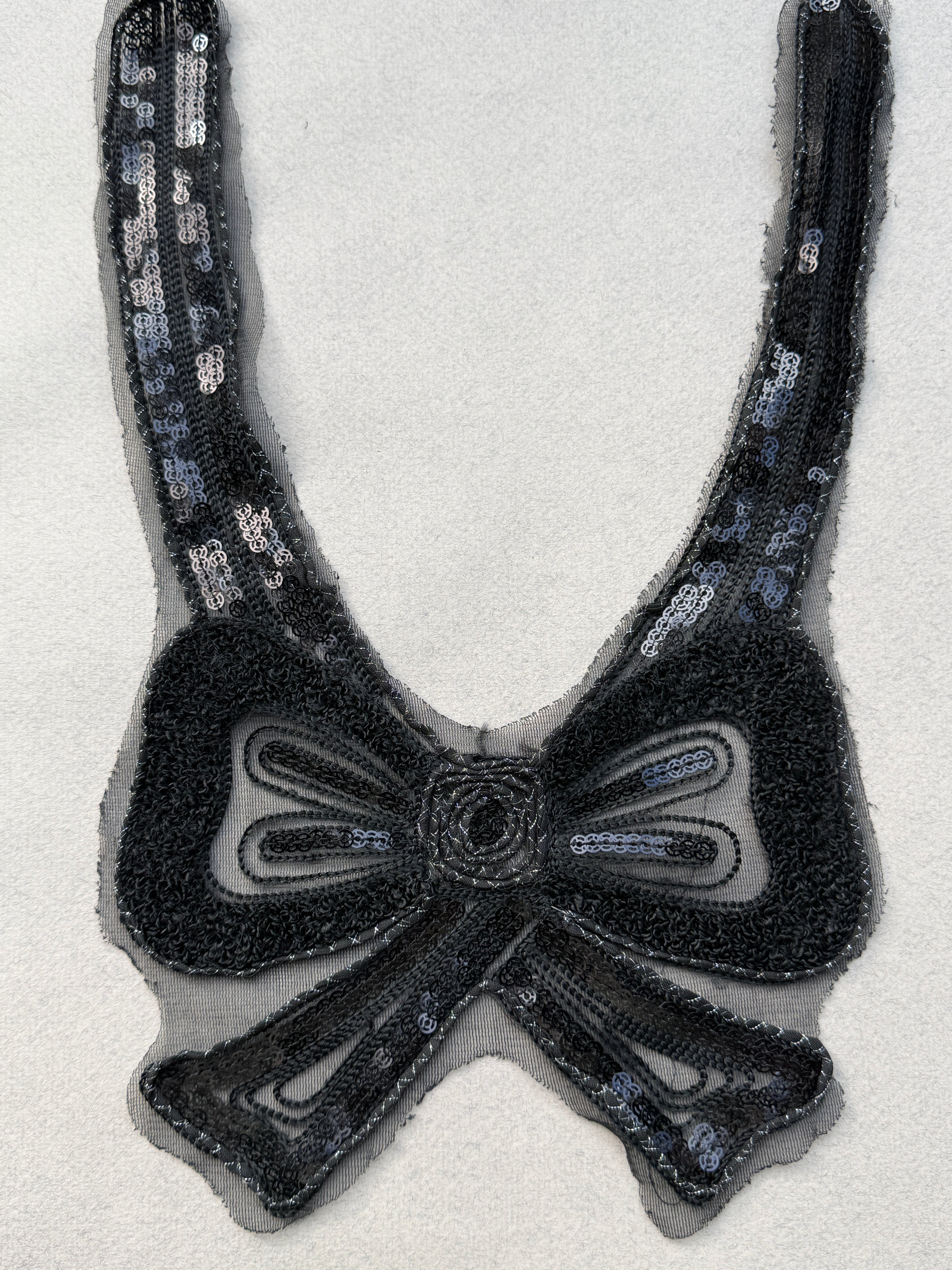 Black bow for neckline embroidered with sequins SP Haberdashery Auckland NZ