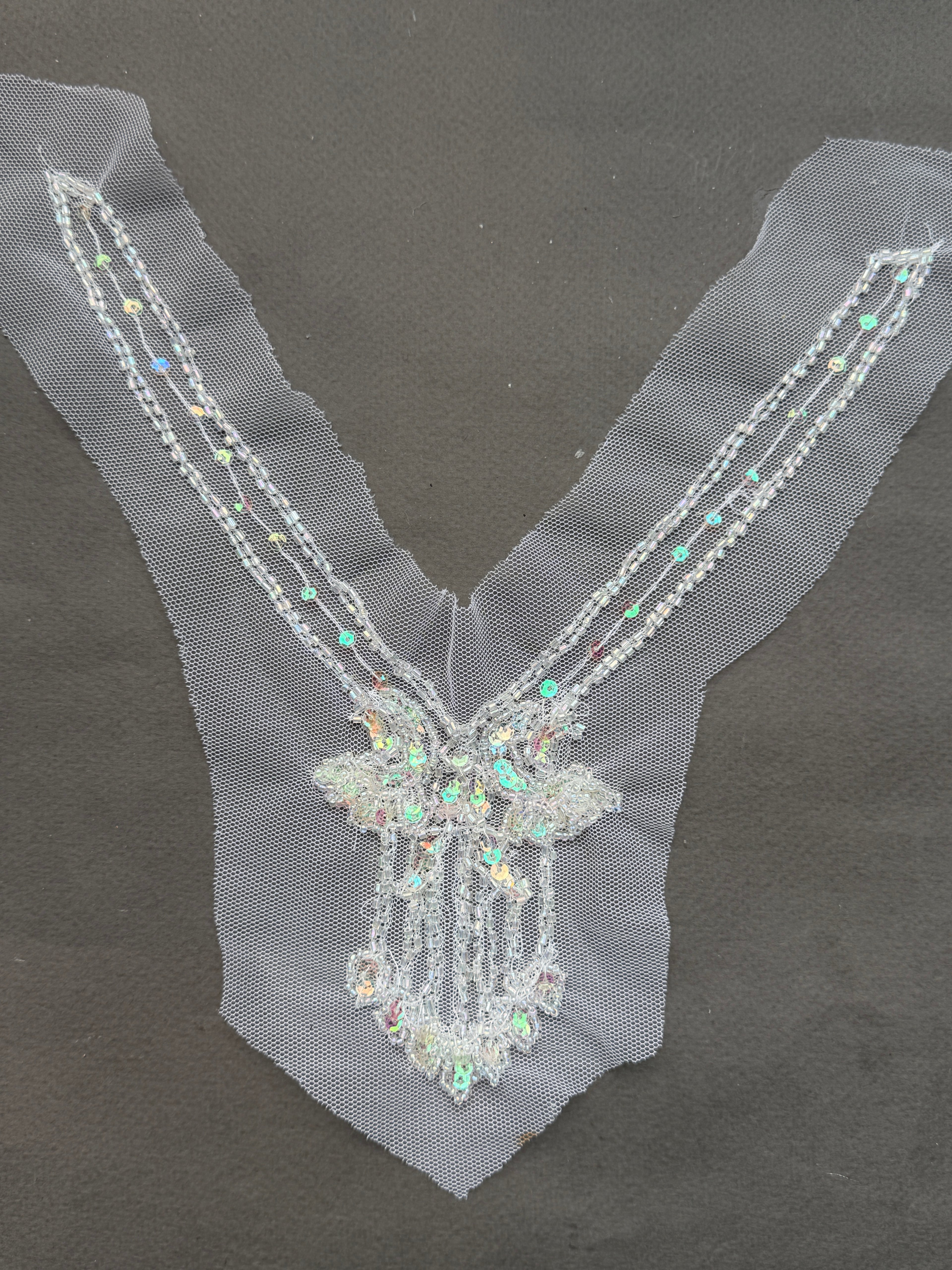 Sequin sewn on net neckline trim Sp Haberdashery Auckland NZ