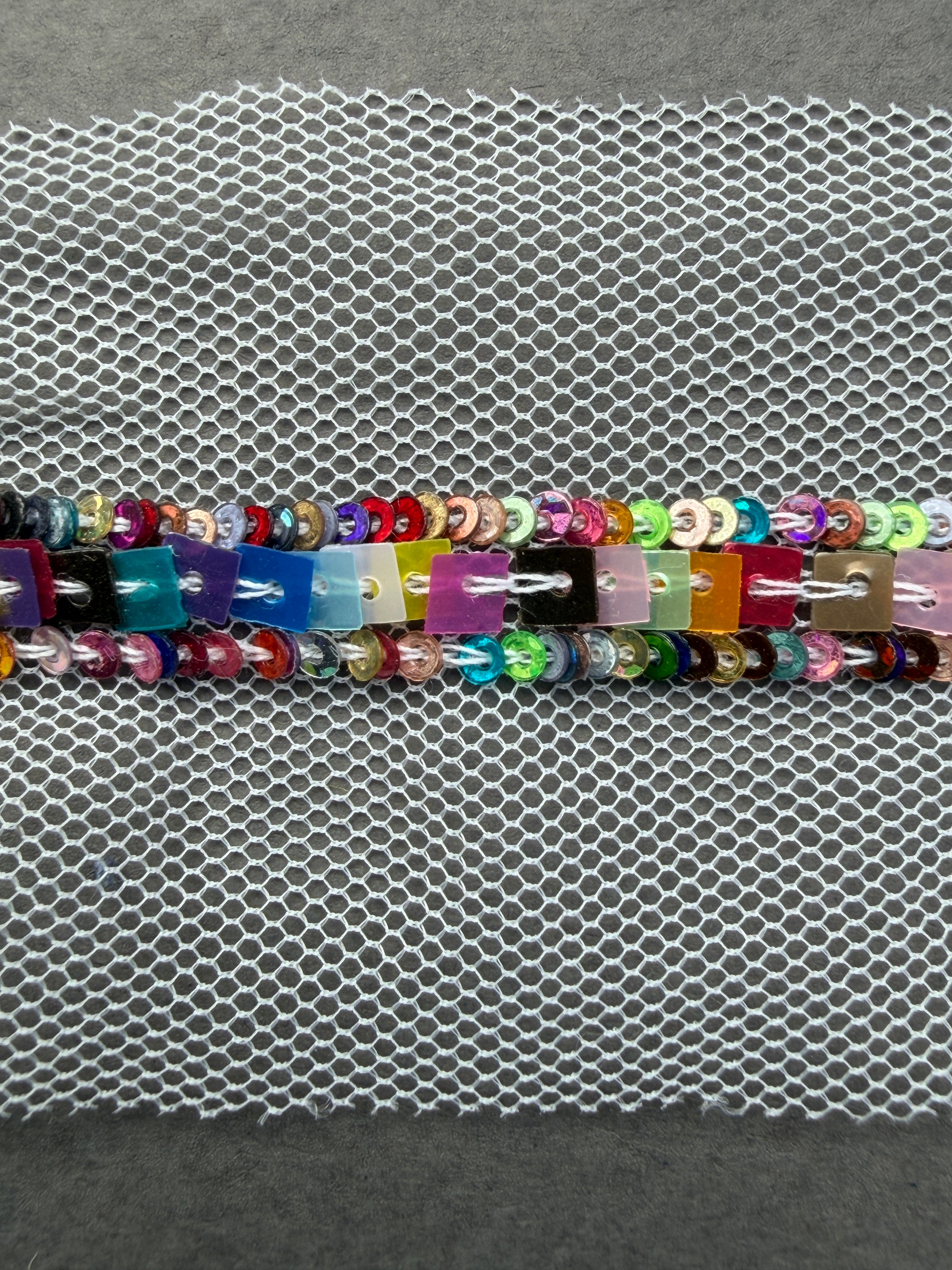 Colourful sequins sewn on net trim  SP Haberdashery  Auckland NZ