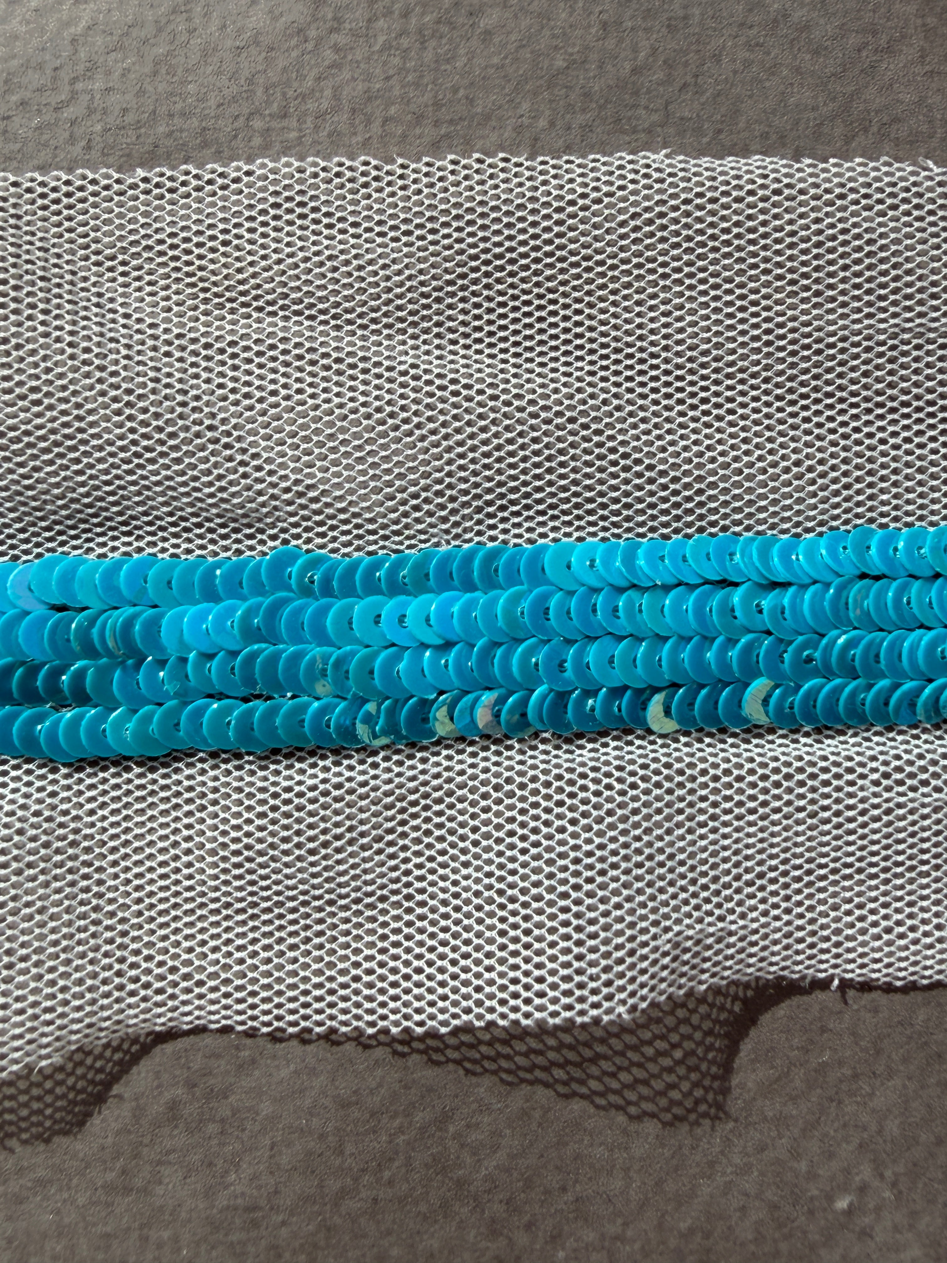 Blue sequin trim sewn on net, SP Haberdashery Auckland NZ