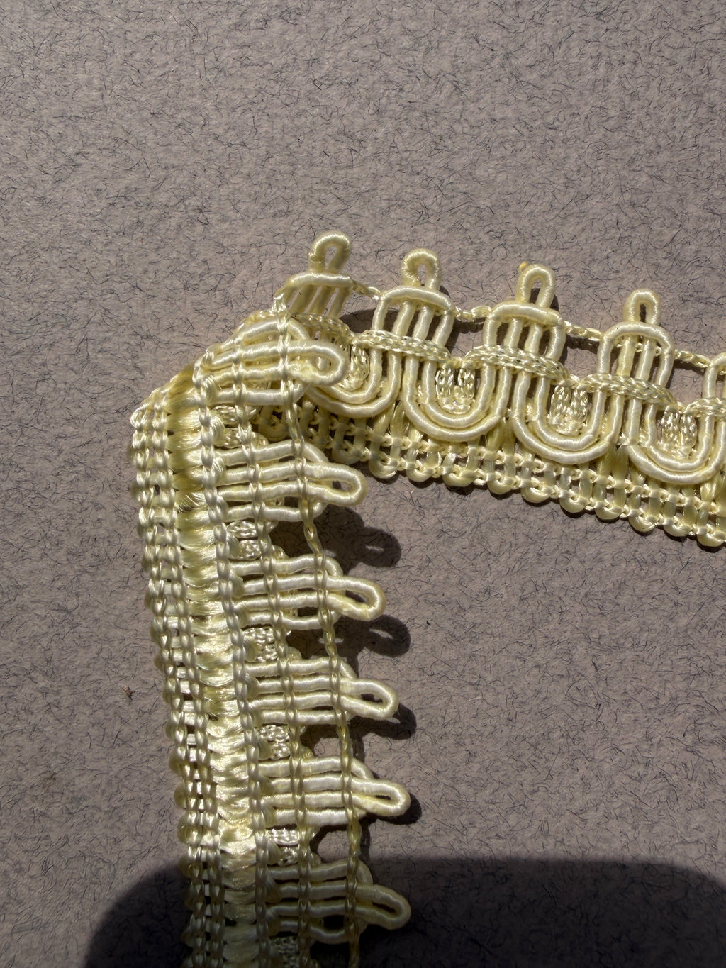Two sides pale yellow gimp braid SP Haberdashery Auckland NZ