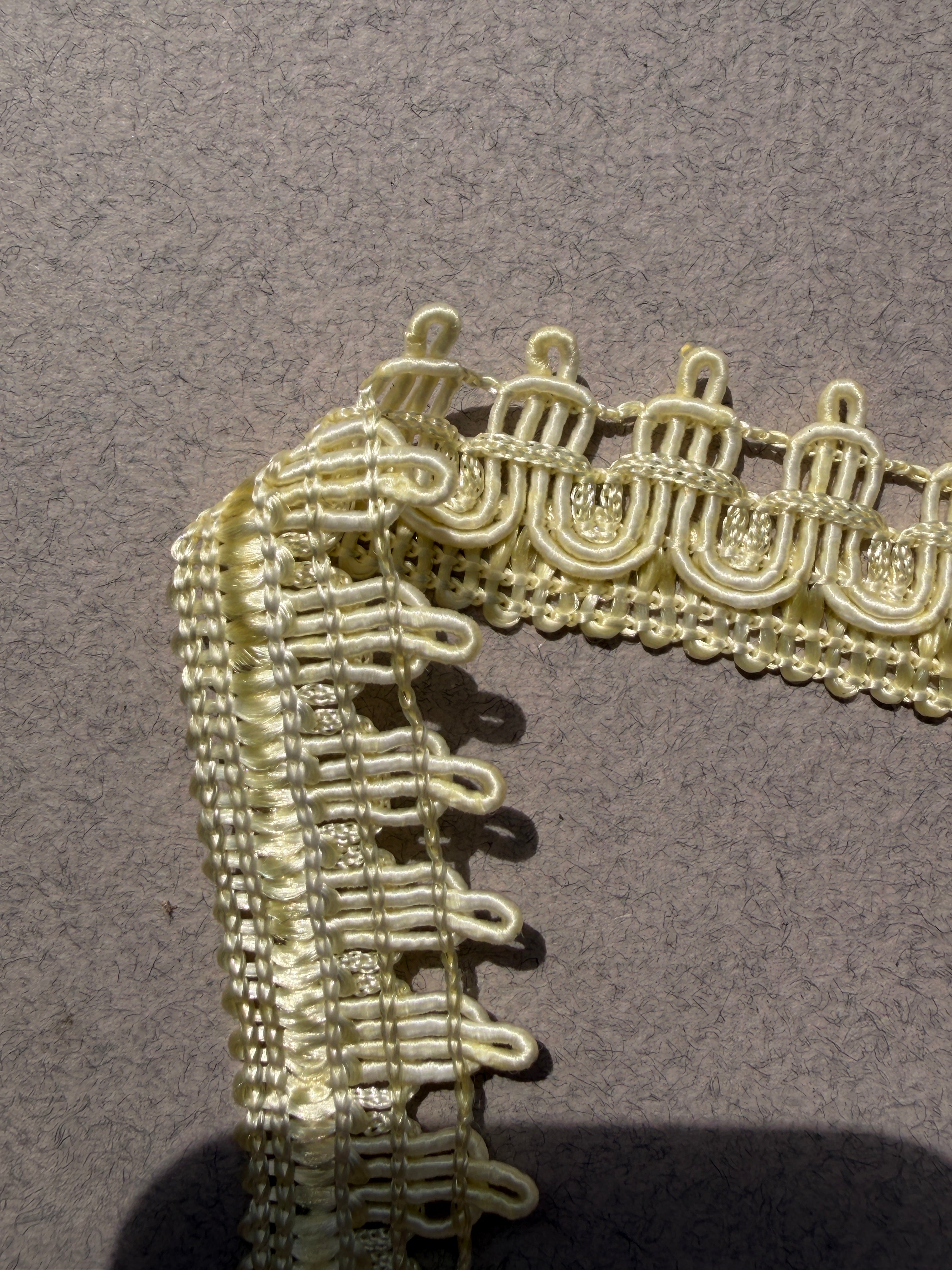 Two sides pale yellow gimp braid SP Haberdashery Auckland NZ